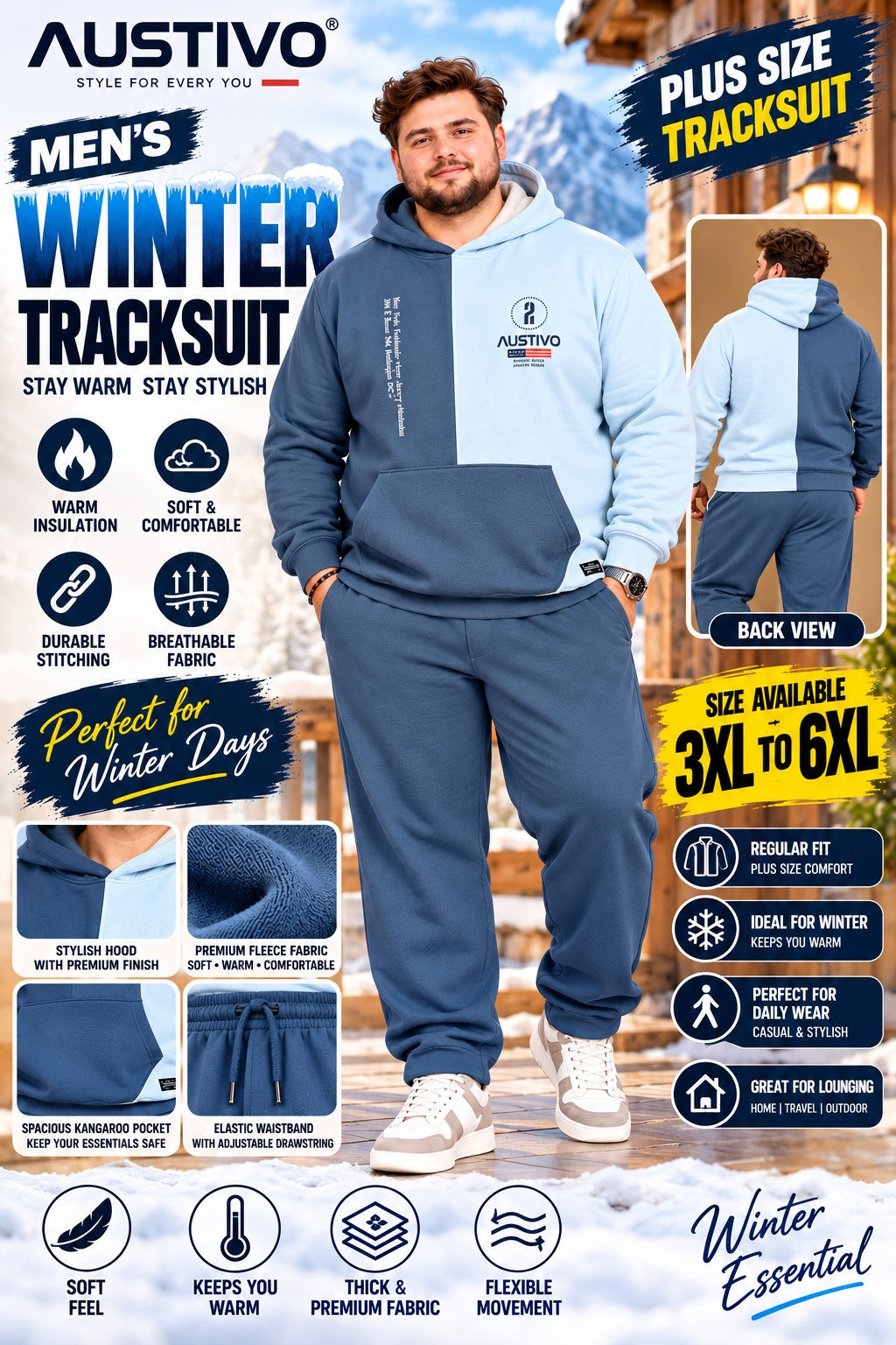 Austivo Plus Size Men's Winter Track Suit