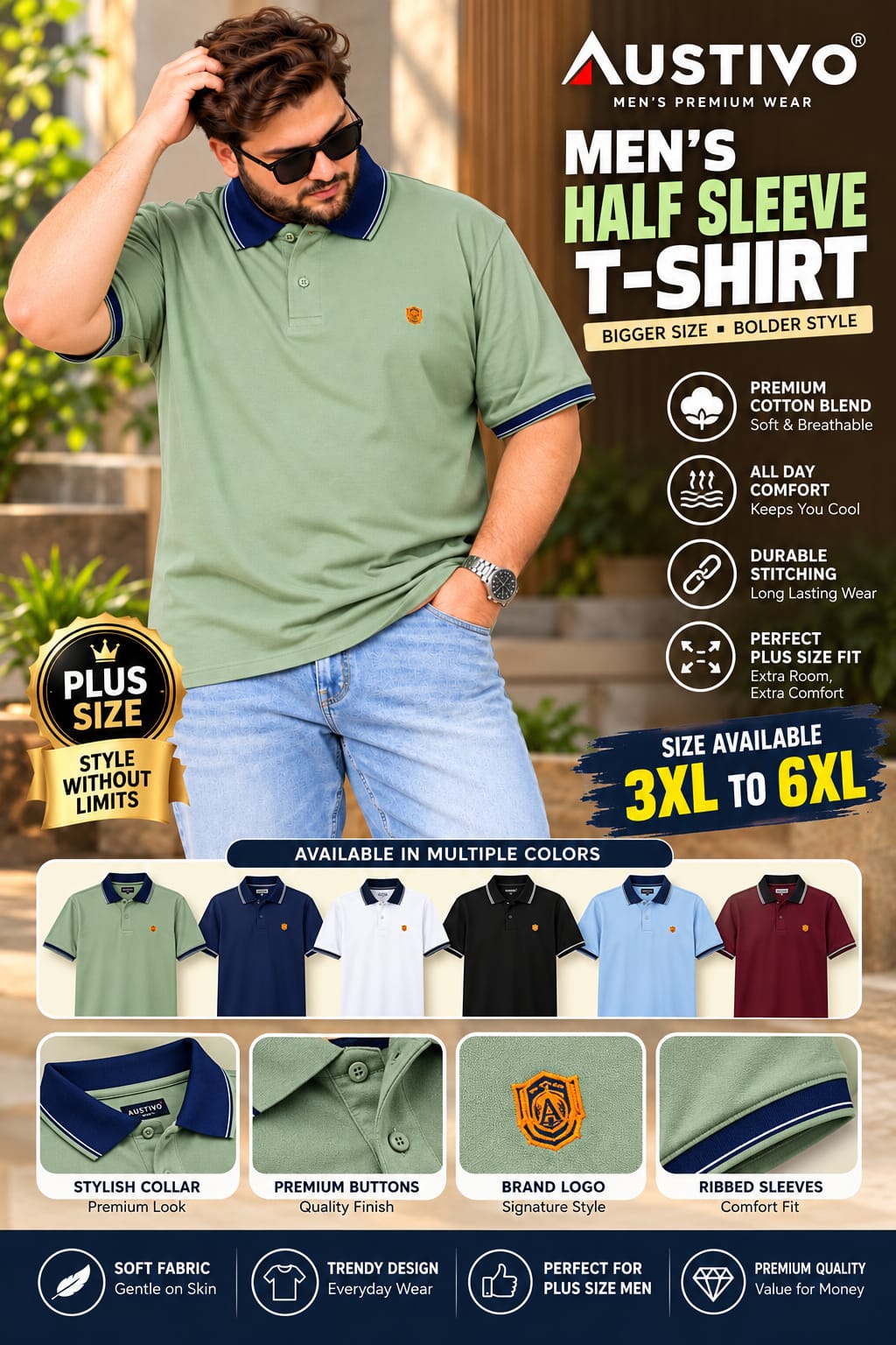 Austivo Men's Polo Neck T-shirt