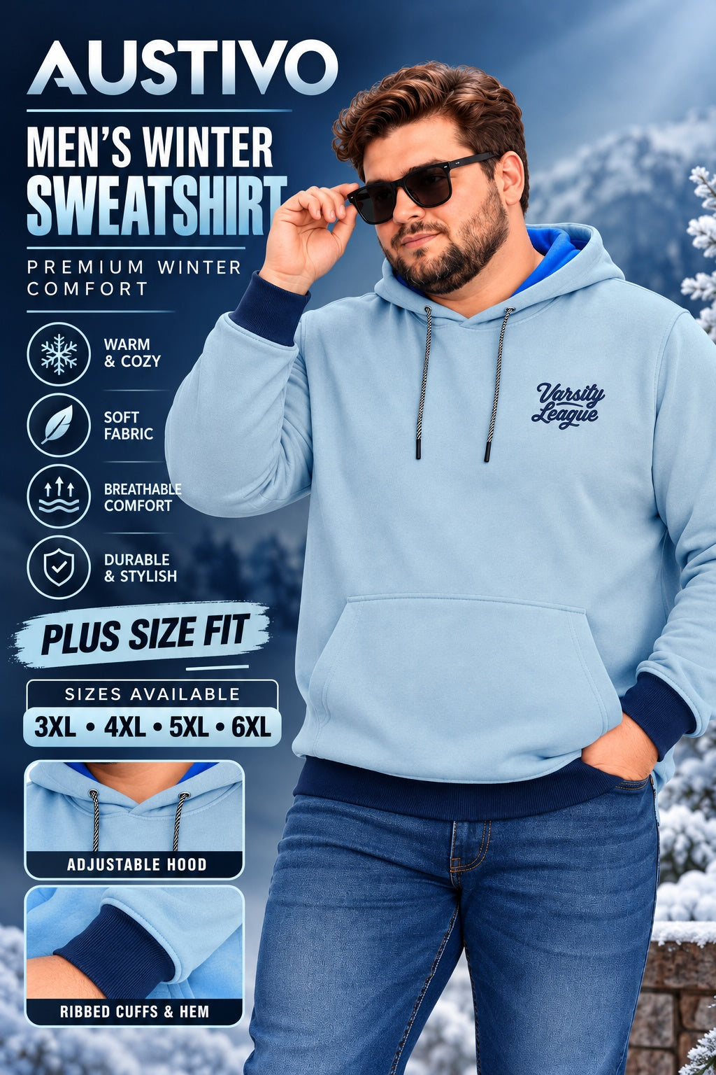 Austivo Men's Colour Block Hooded Sweatshirt