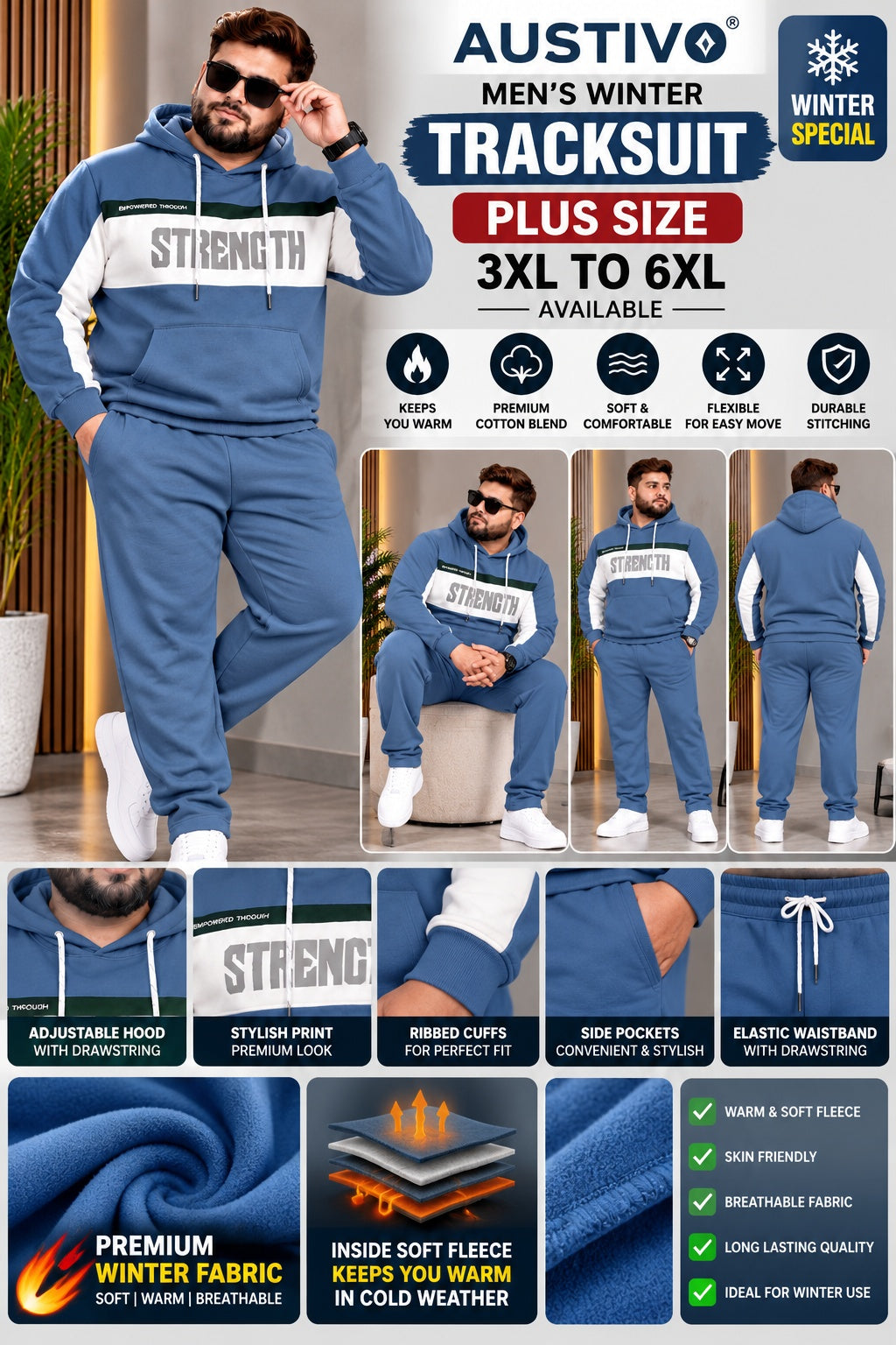 Austivo Plus Size Men's Winter Track Suit