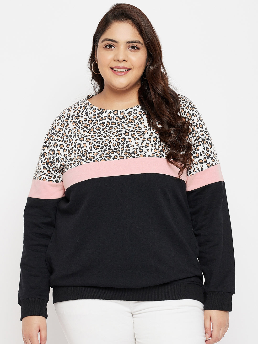 Austivo Women Colour Block Round Neck Sweatshirt