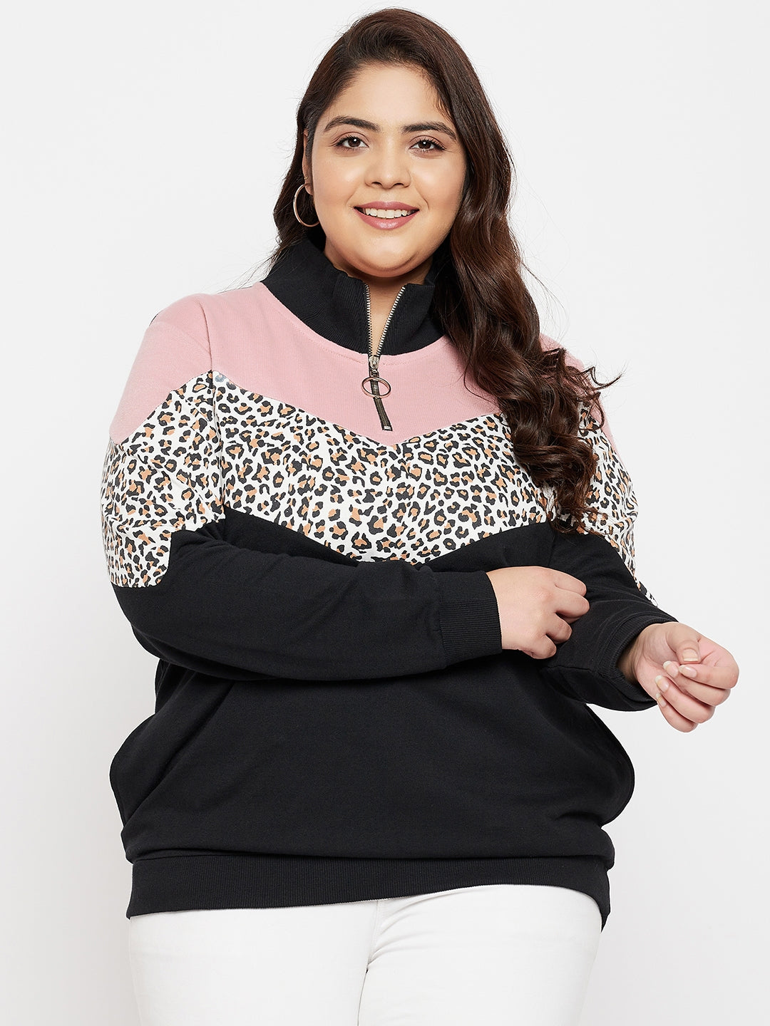 Austivo Women Colour Block High Neck Sweatshirt