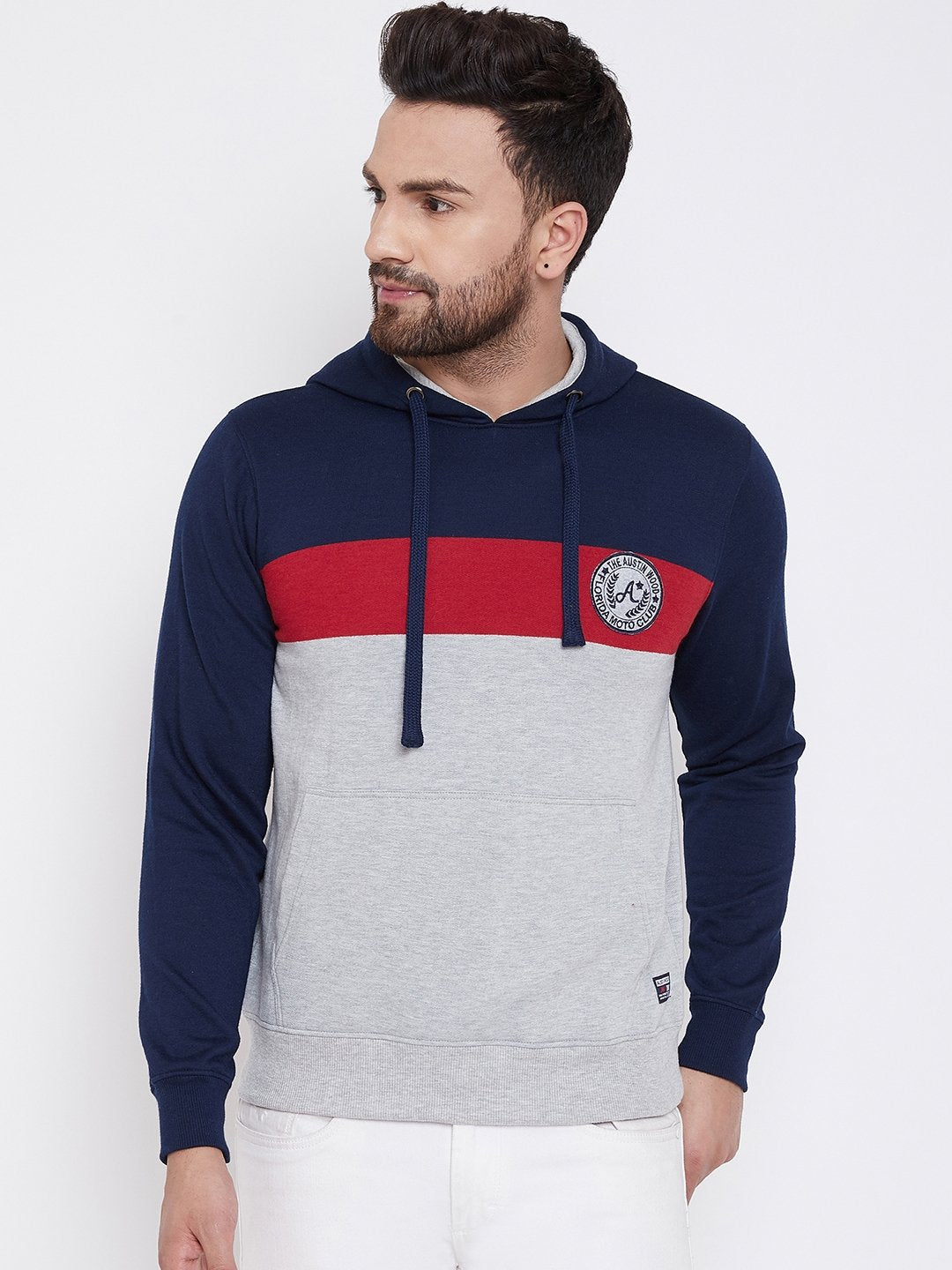 Men's Grey Colorblocked Hooded Sweatshirt