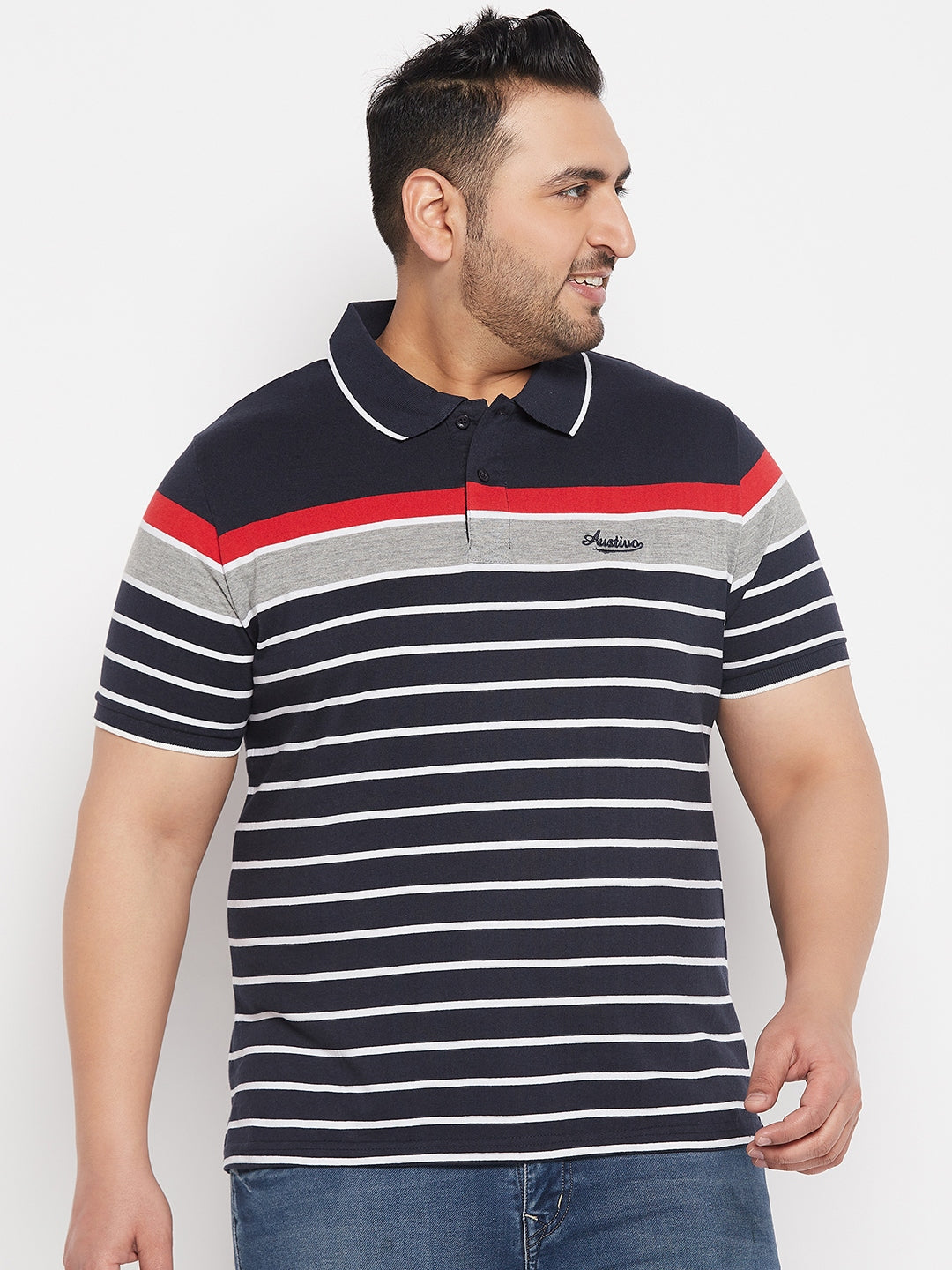 Striped Men Polo Neck Multicolor T-Shirt
