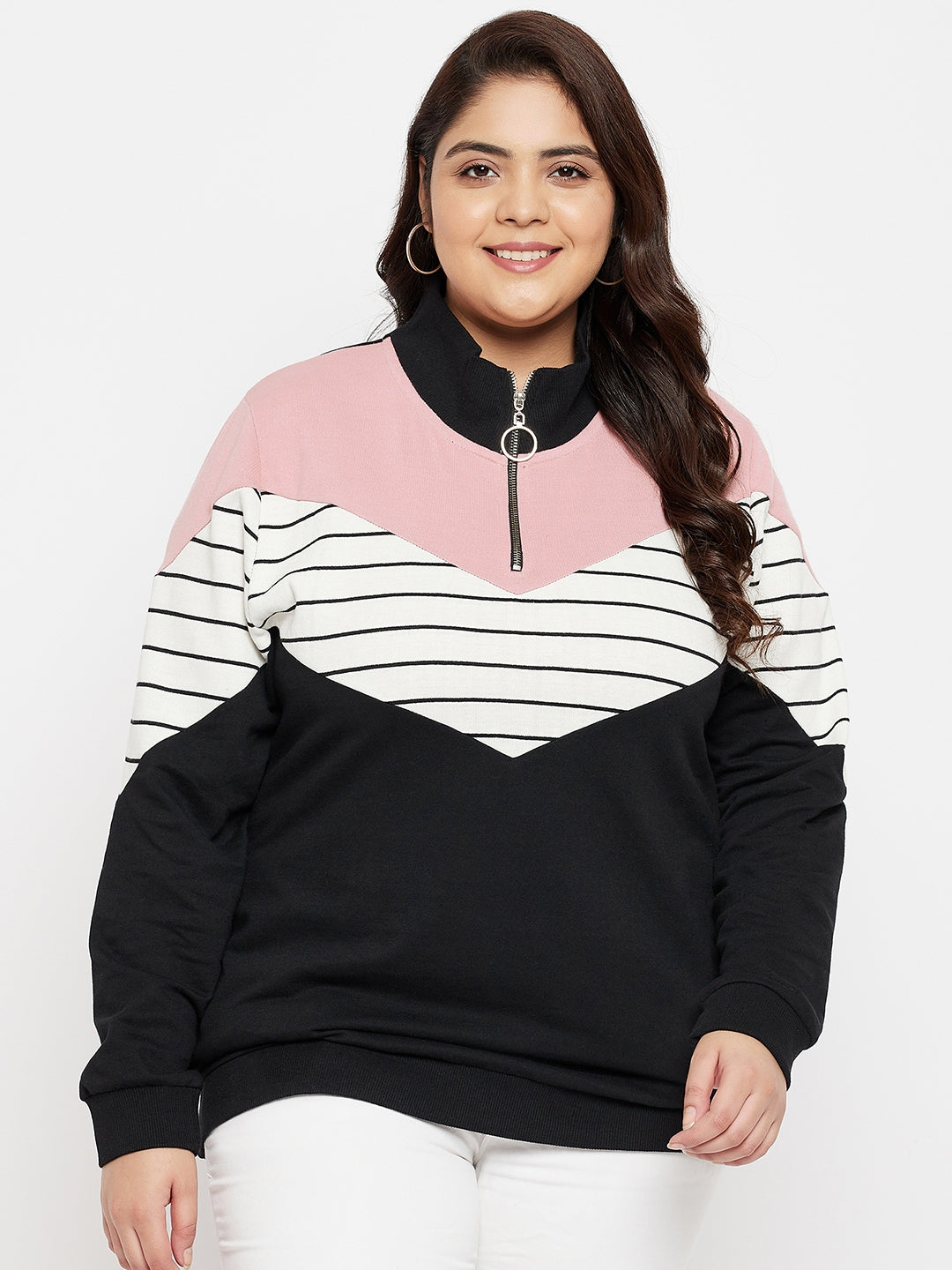 Austivo Women Colour Block High Neck Sweatshirt