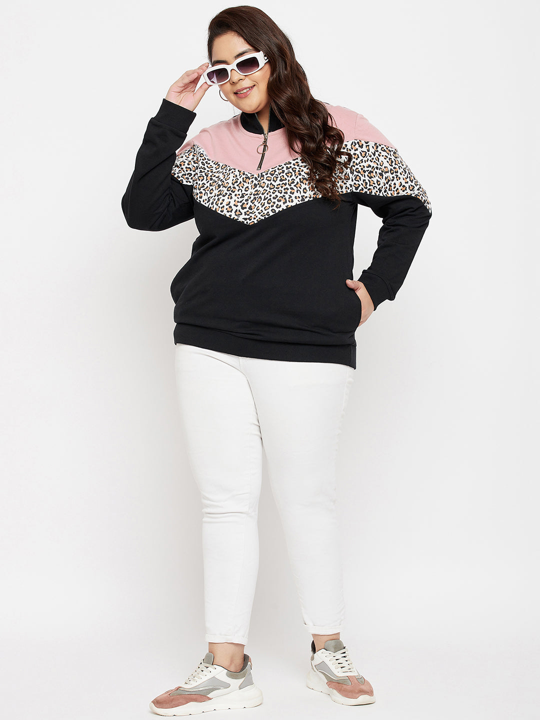 Austivo Women Colour Block High Neck Sweatshirt