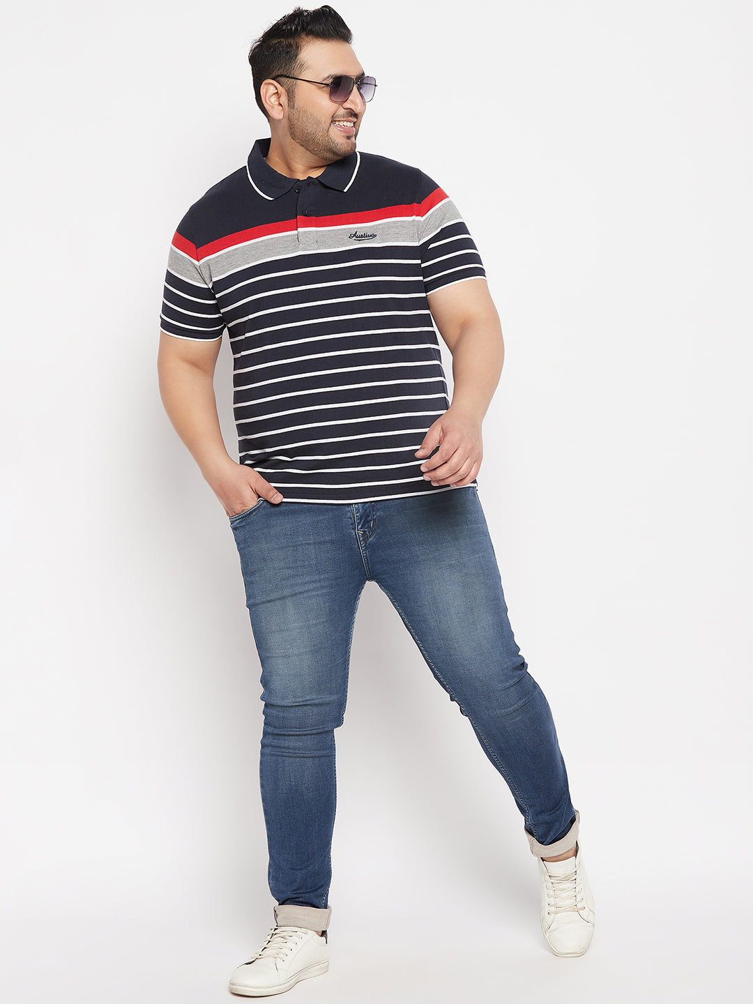 Striped Men Polo Neck Multicolor T-Shirt