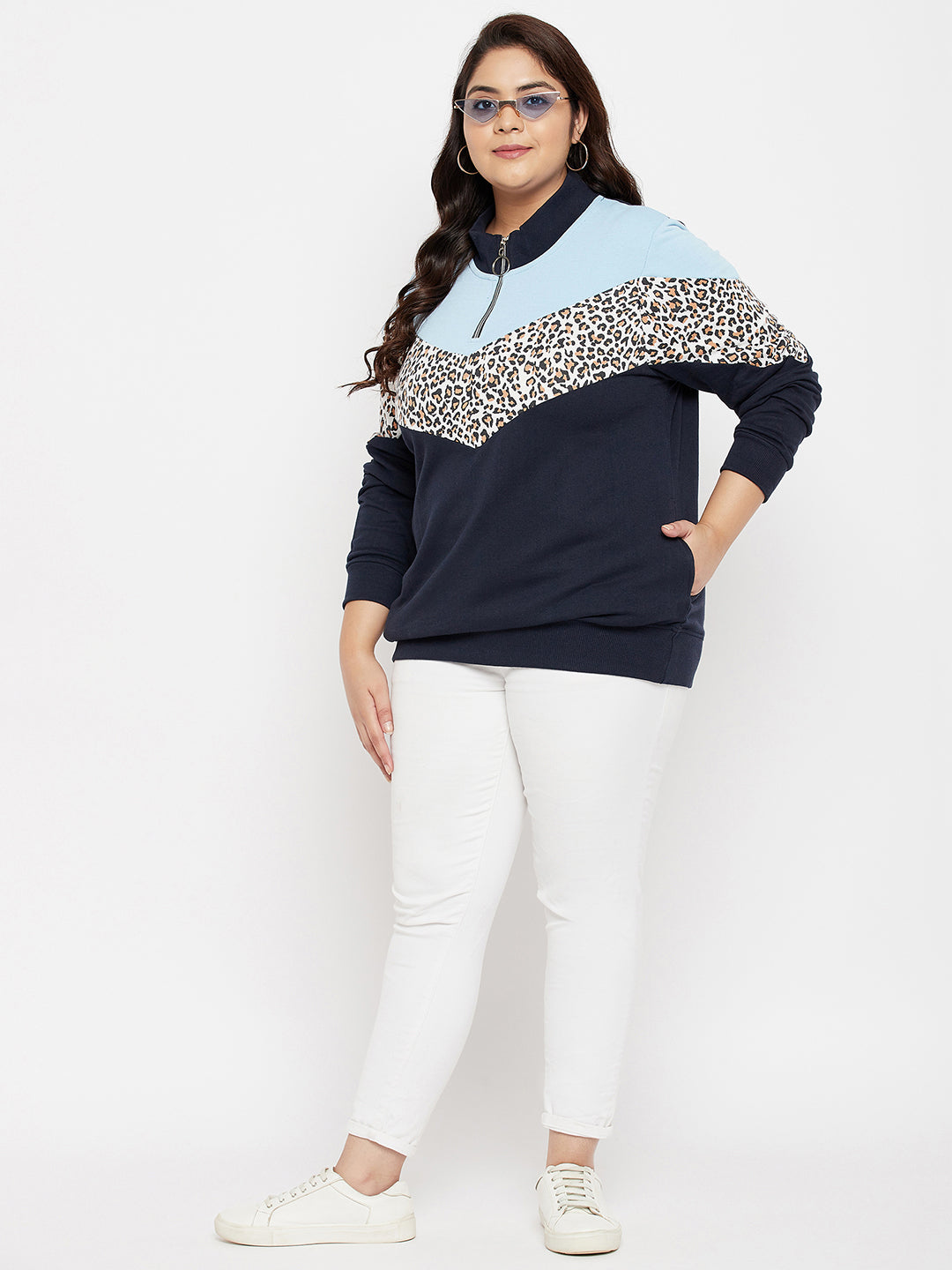 Austivo Women Colour Block High Neck Sweatshirt