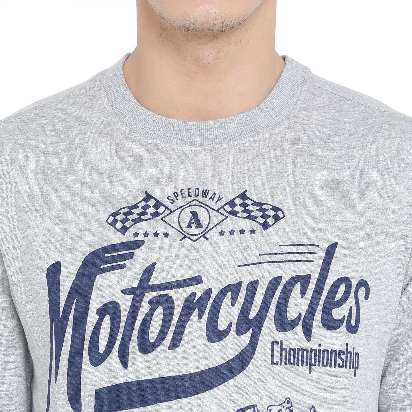 Men's Grey Printed Round Neck Sweatshirt