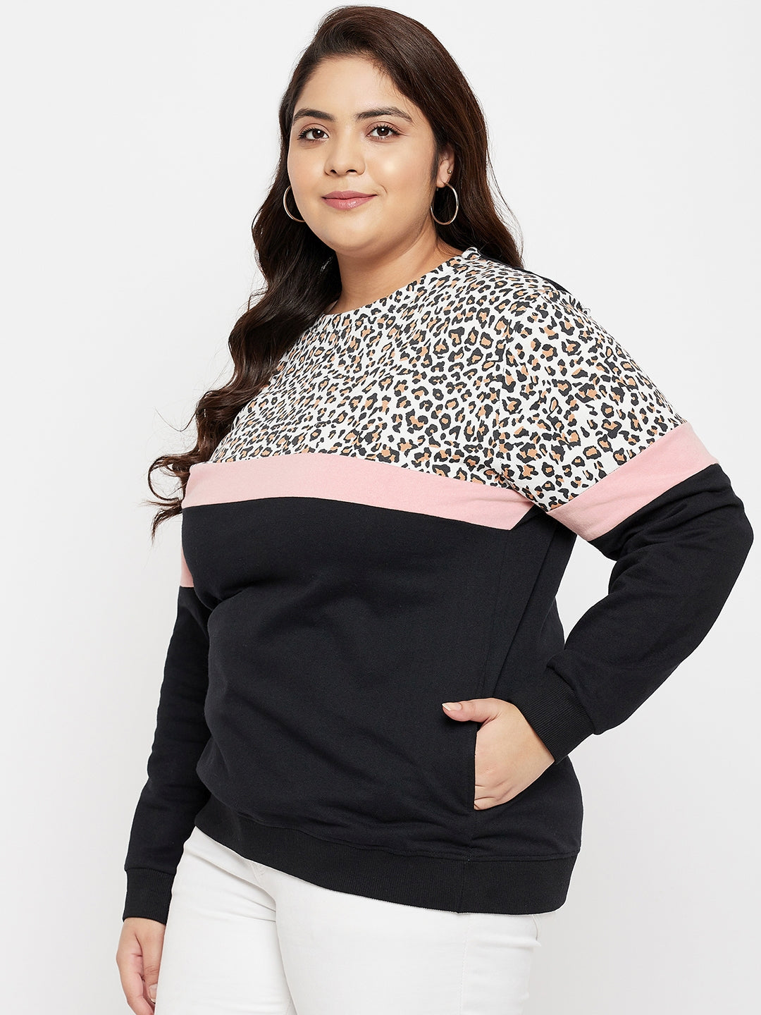 Austivo Women Colour Block Round Neck Sweatshirt