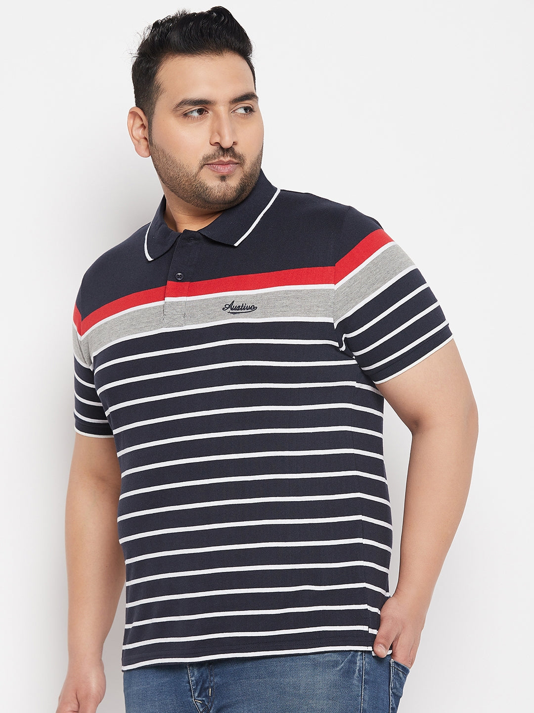 Striped Men Polo Neck Multicolor T-Shirt