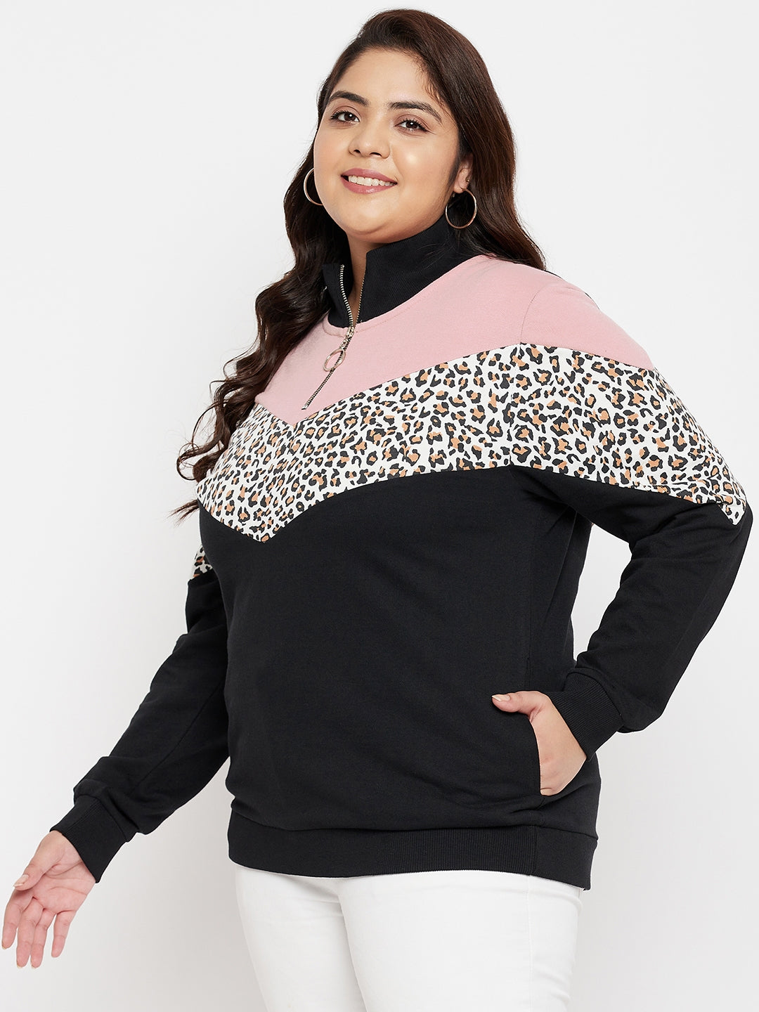 Austivo Women Colour Block High Neck Sweatshirt