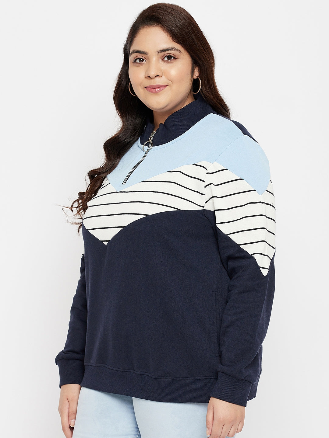 Austivo Women Colour Block High Neck Sweatshirt