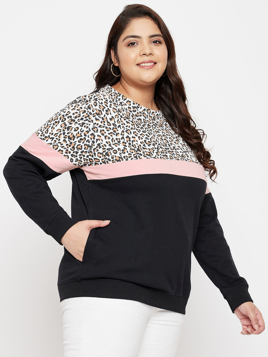 Austivo Women Colour Block Round Neck Sweatshirt