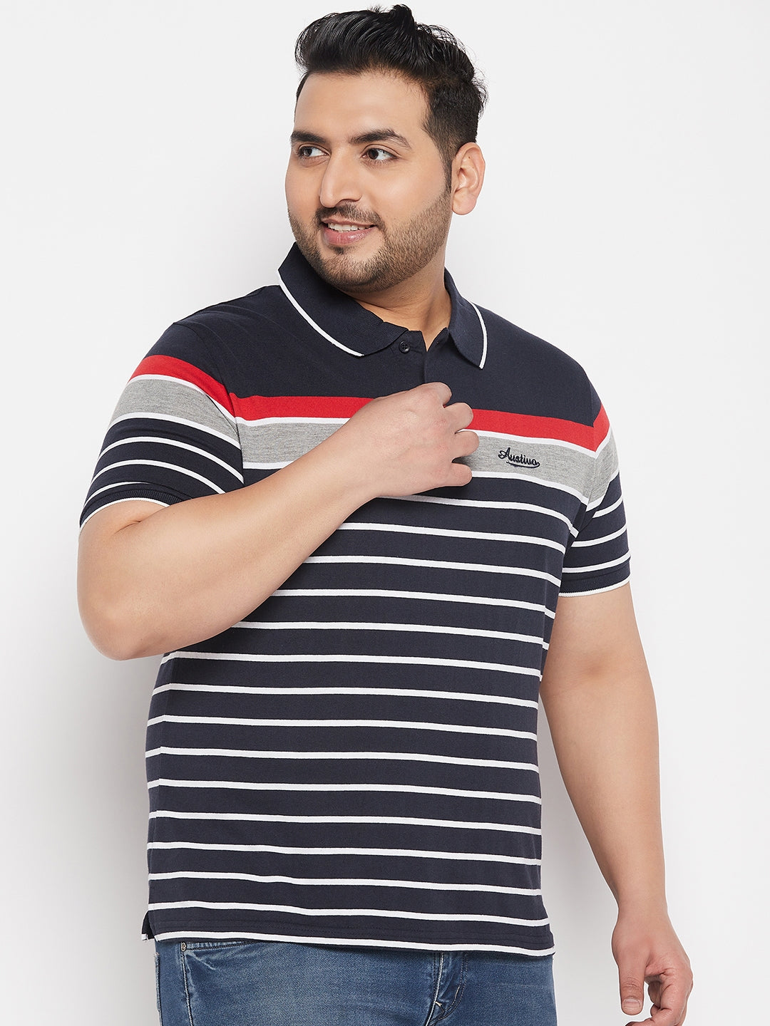 Striped Men Polo Neck Multicolor T-Shirt