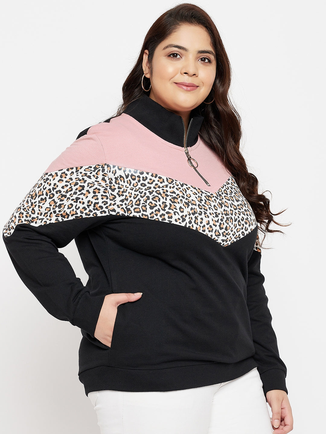 Austivo Women Colour Block High Neck Sweatshirt