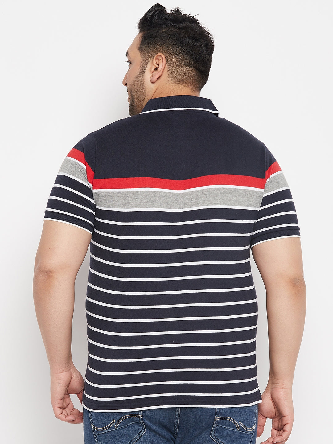 Striped Men Polo Neck Multicolor T-Shirt