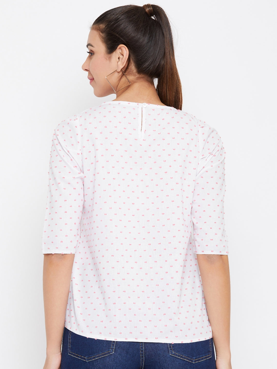 Austin Wood Casual Half Sleeve Printed Women White Top
