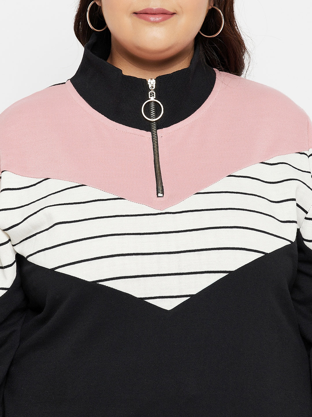 Austivo Women Colour Block High Neck Sweatshirt