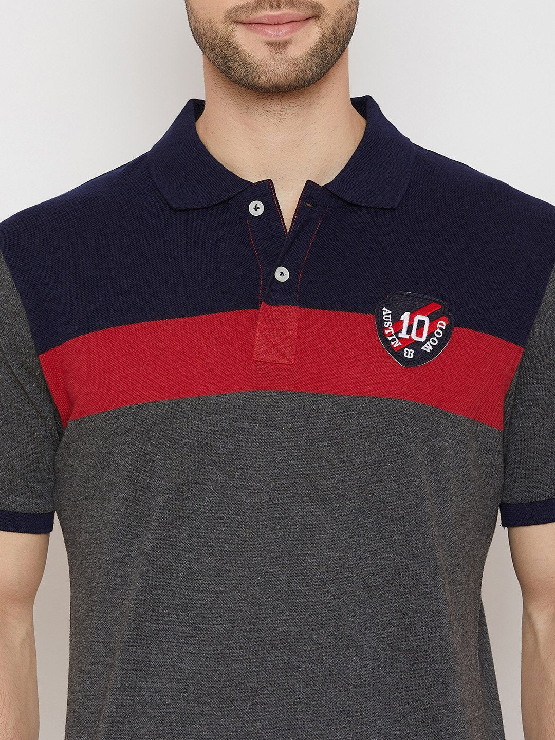 Grey Color Block Polo T-shirt