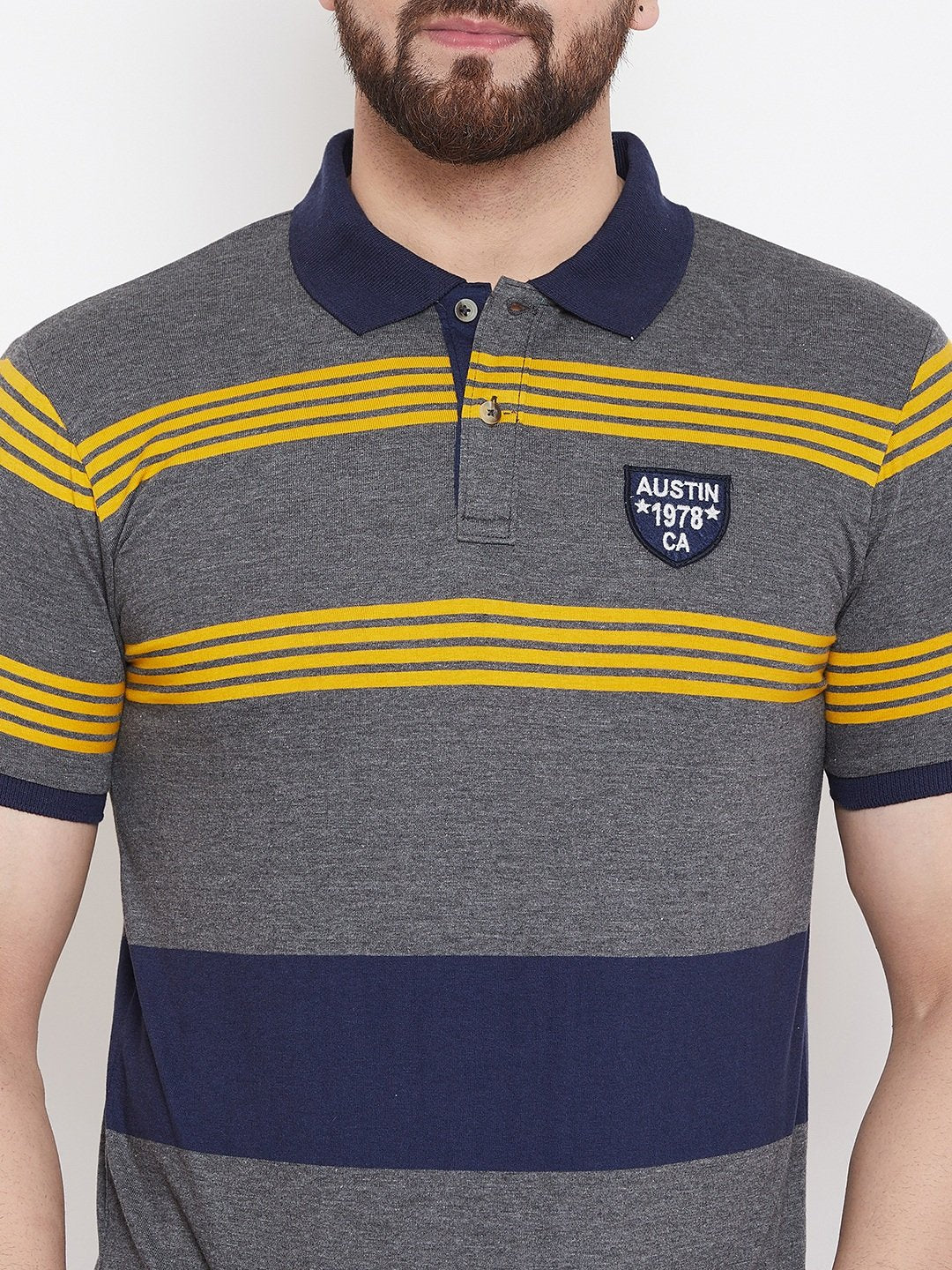 Austin Wood Grey Stripers Polo T-shirt