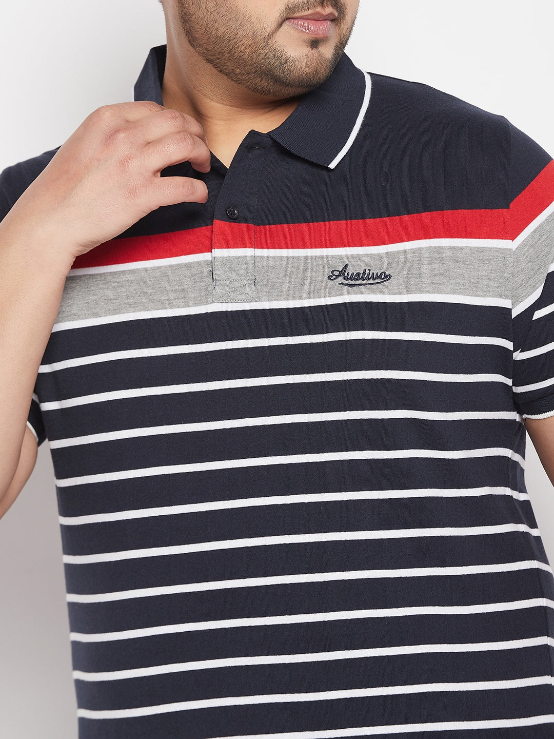 Striped Men Polo Neck Multicolor T-Shirt