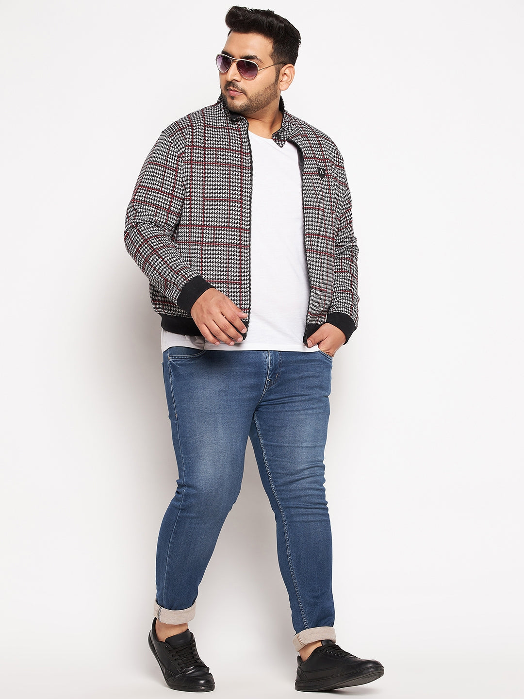 Full Sleeve Checkered Men Bomber Jacket