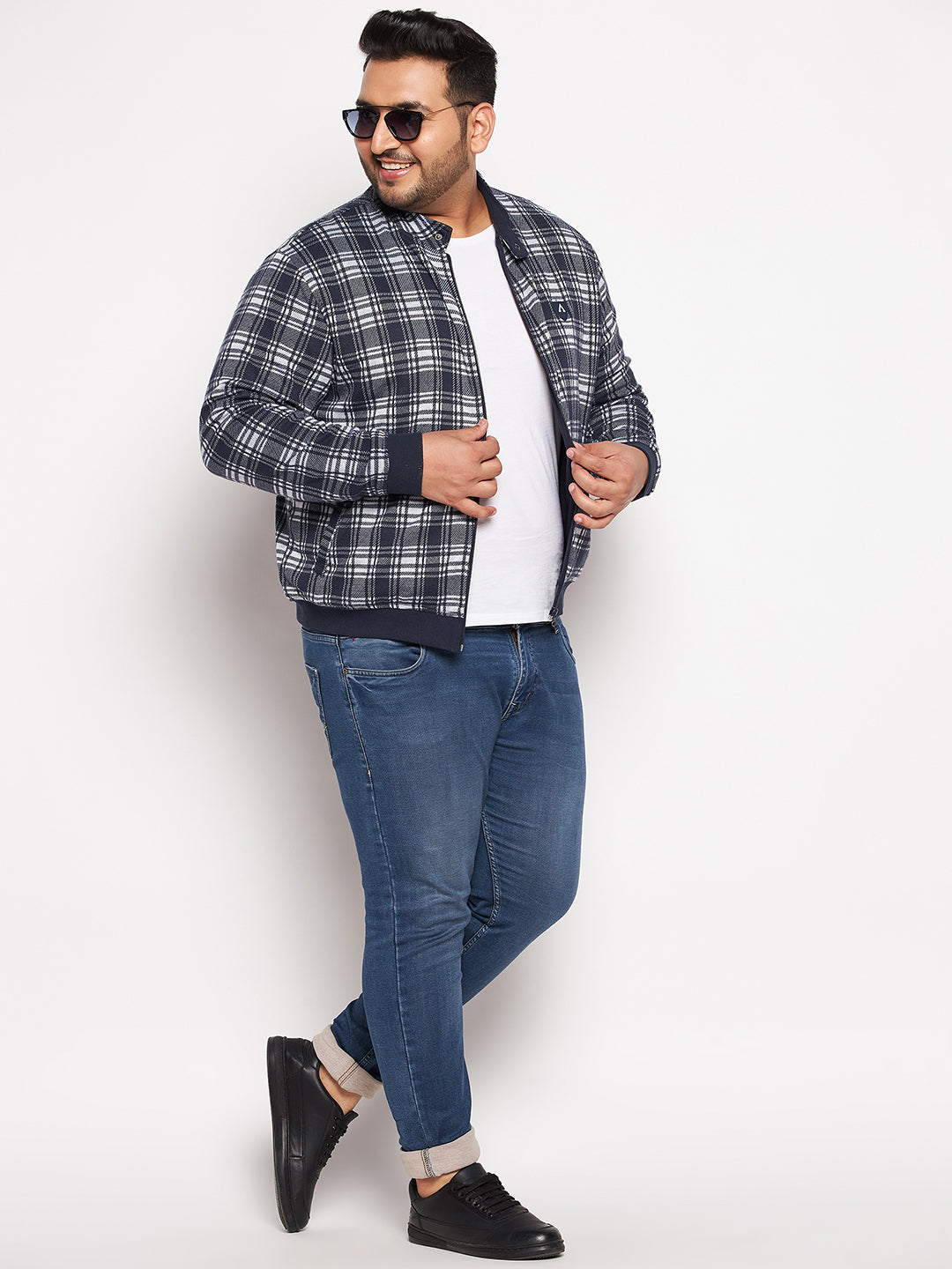 Full Sleeve Checkered Men Bomber Jacket