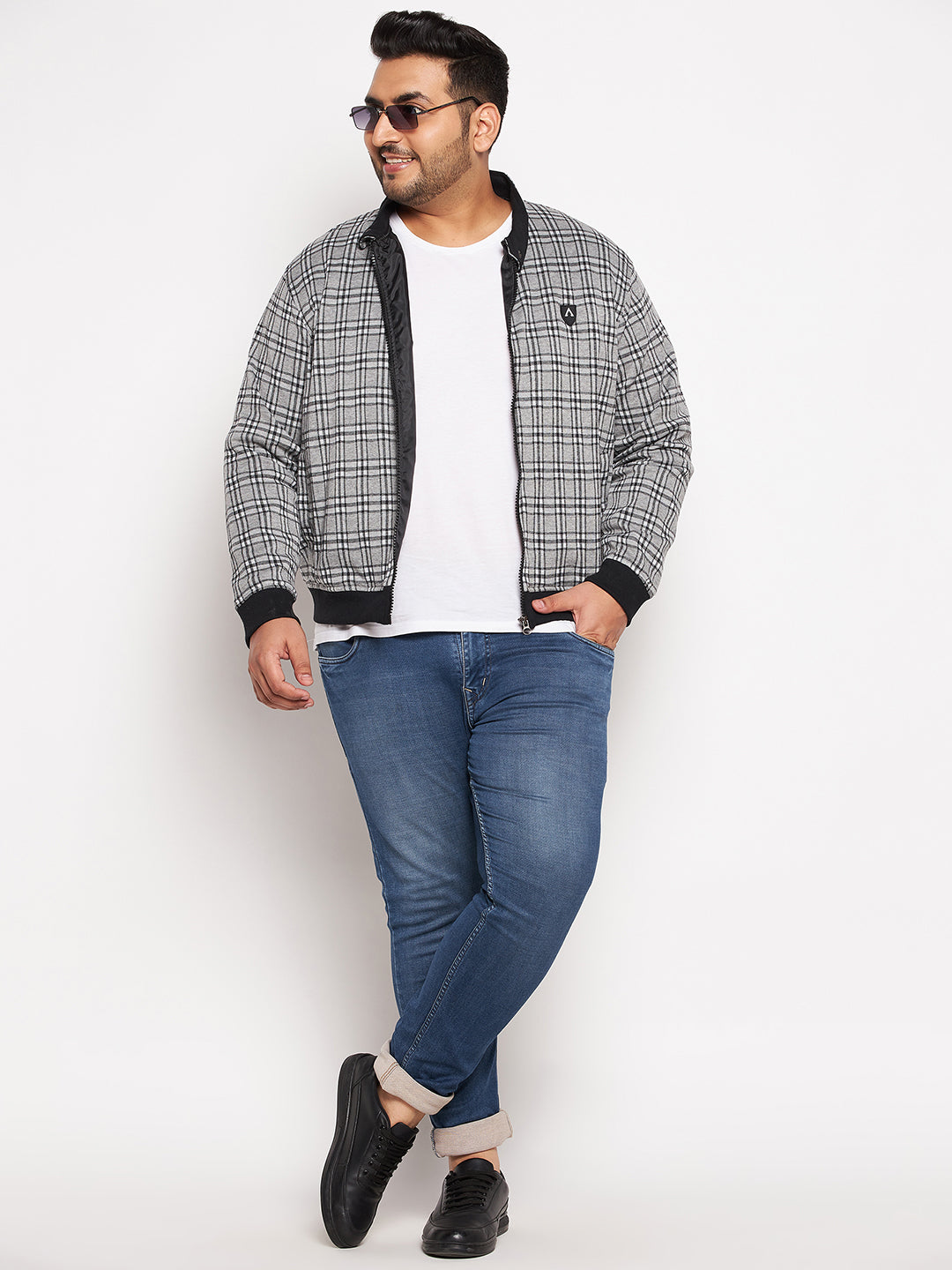 Full Sleeve Checkered Men Bomber Jacket