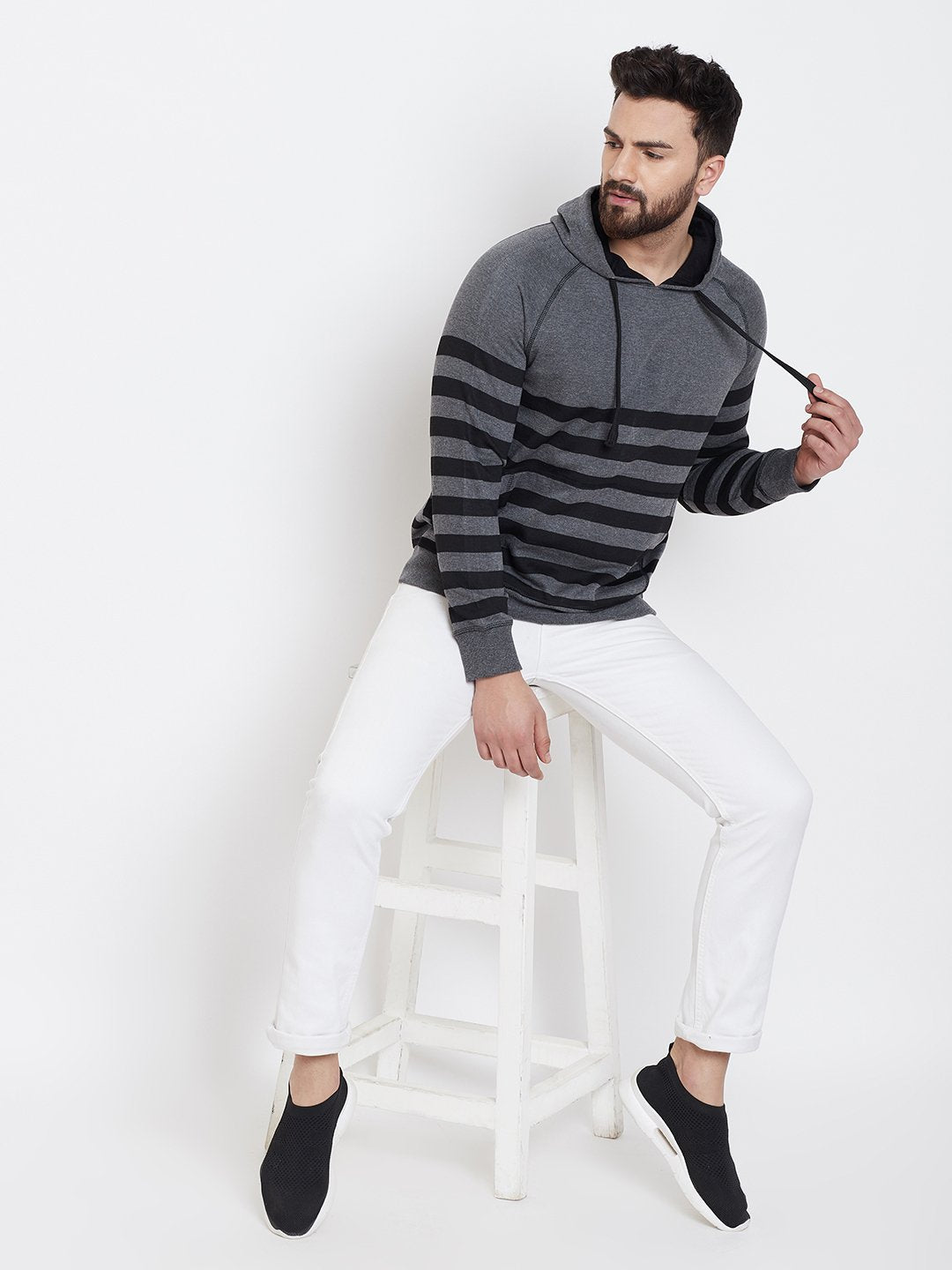 Men's Charcoal Striper Hooded Sweatshirt