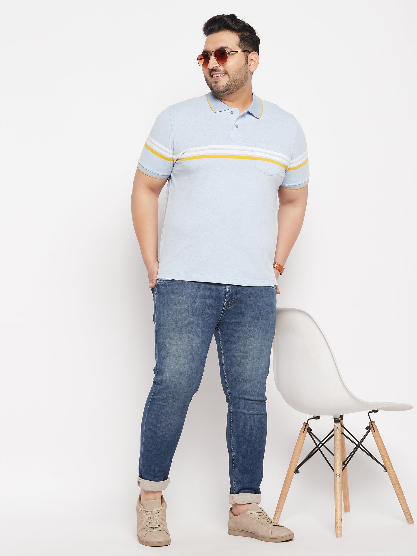 Striped Men Polo Neck Multicolor T-Shirt