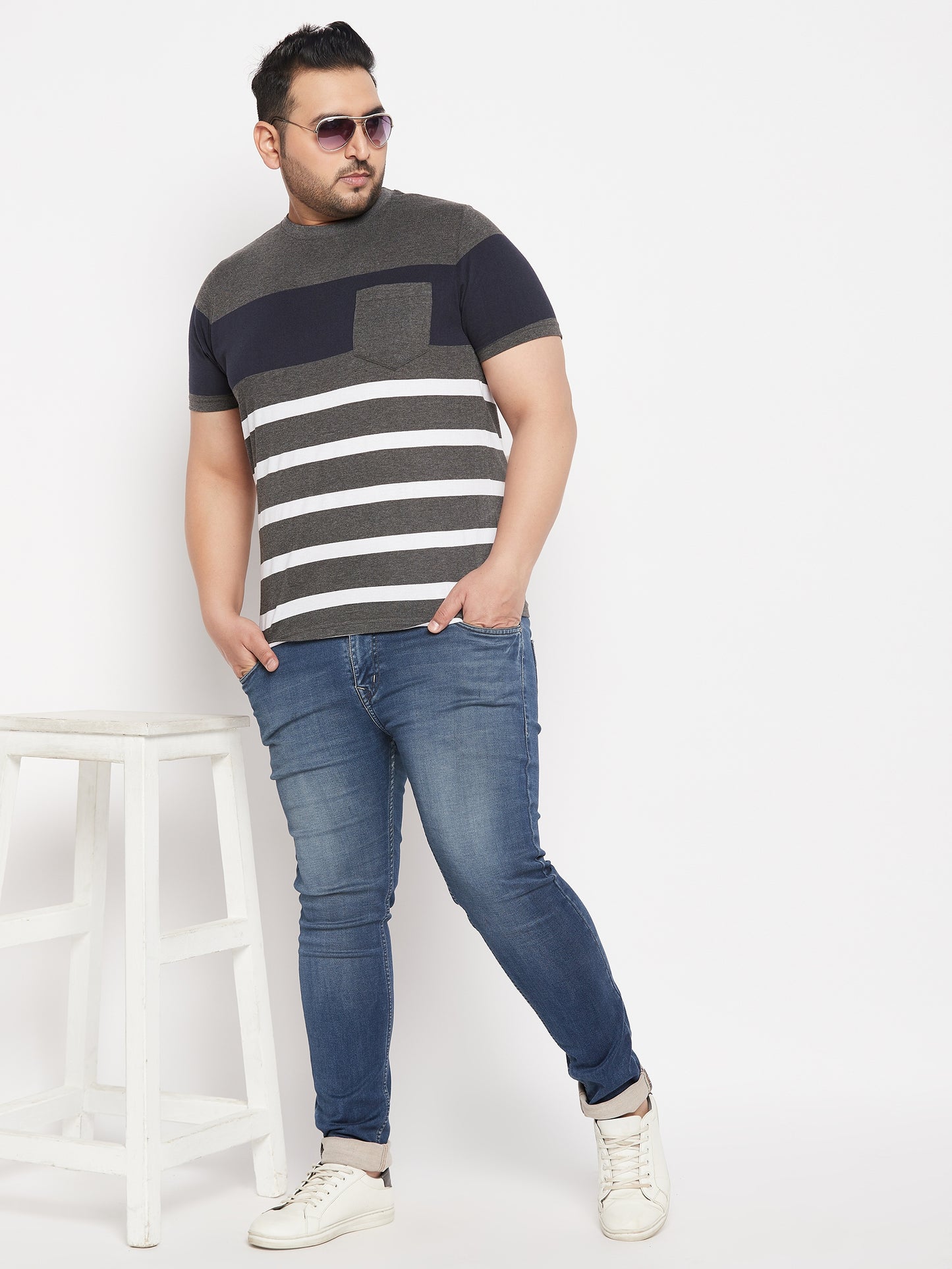 Austivo Striped Men Round Neck Multicolor T-Shirt