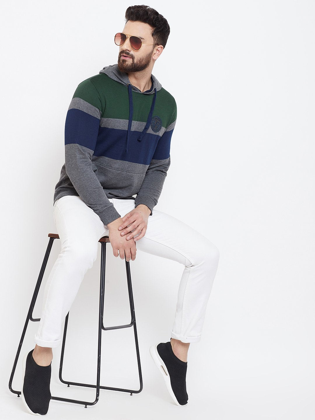 Men's Multi Striper Hooded Sweatshirt