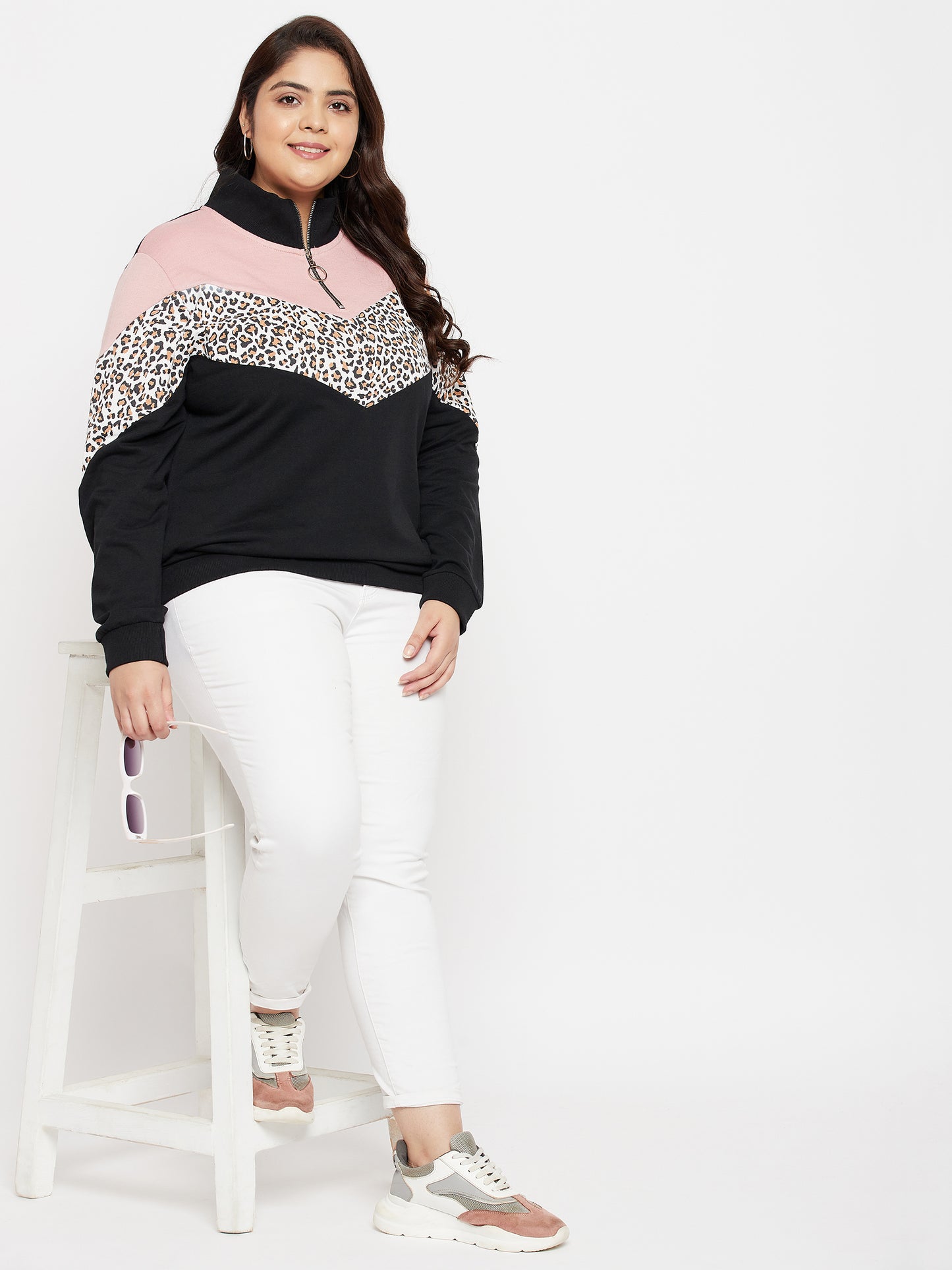 Austivo Women Colour Block High Neck Sweatshirt