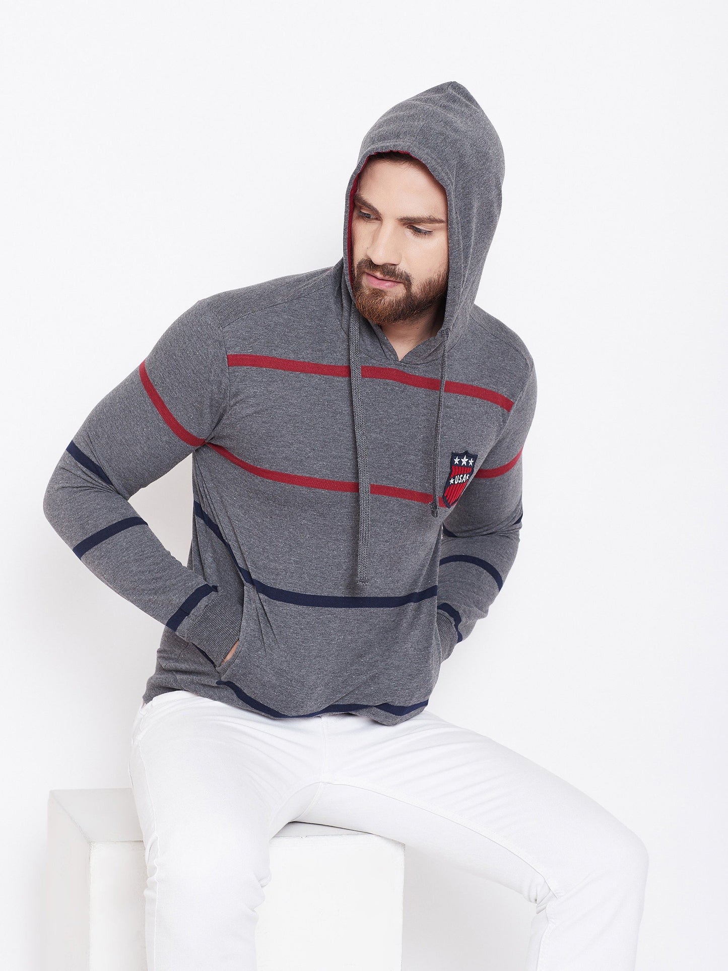 Men's Charcoal Striper Hooded Sweatshirt