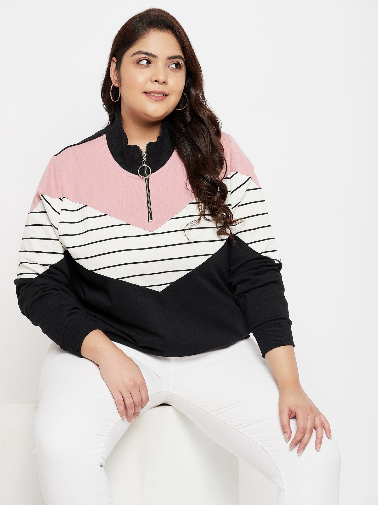 Austivo Women Colour Block High Neck Sweatshirt