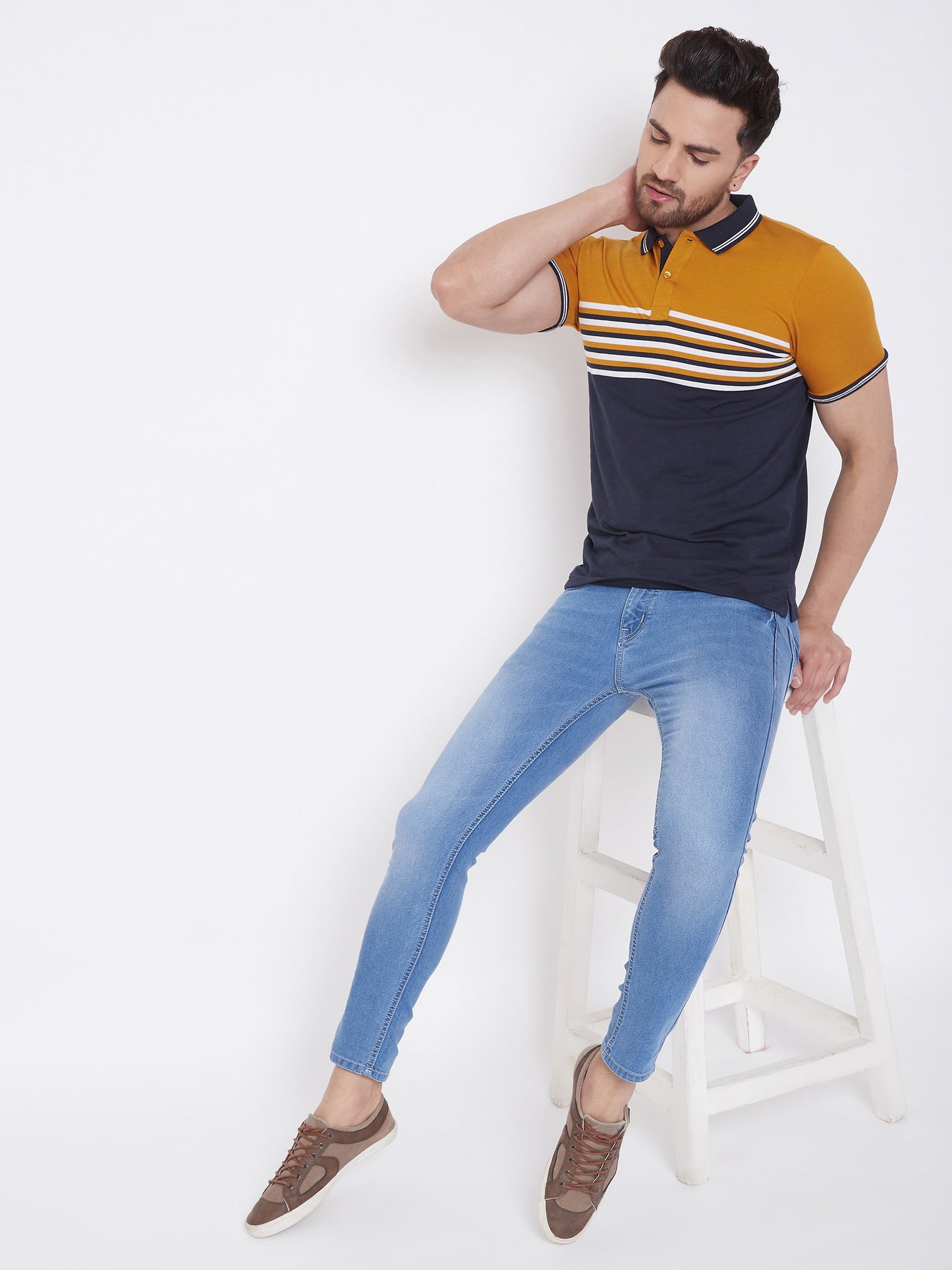 Navy blue Striper Polo T-shirt