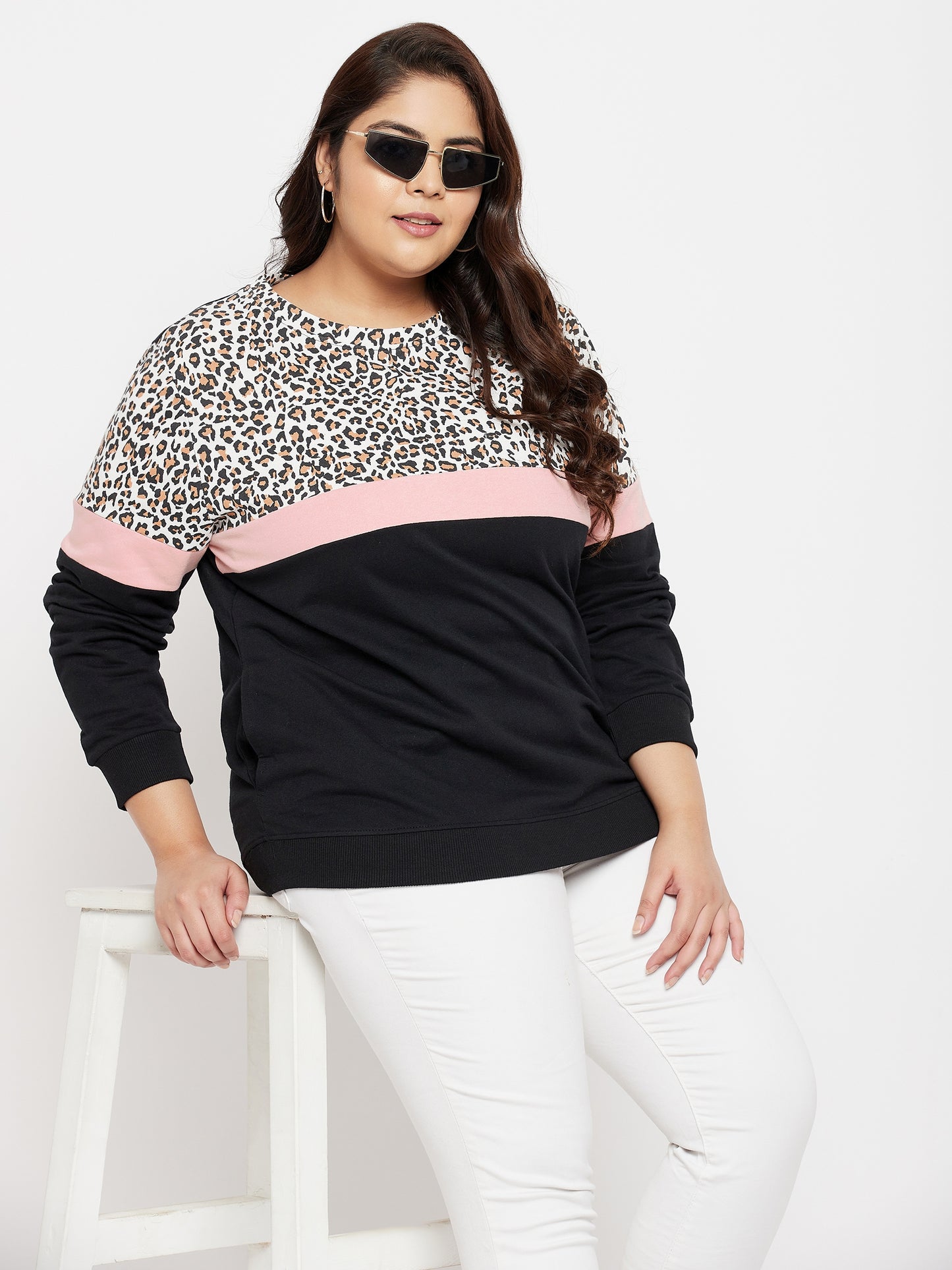 Austivo Women Colour Block Round Neck Sweatshirt