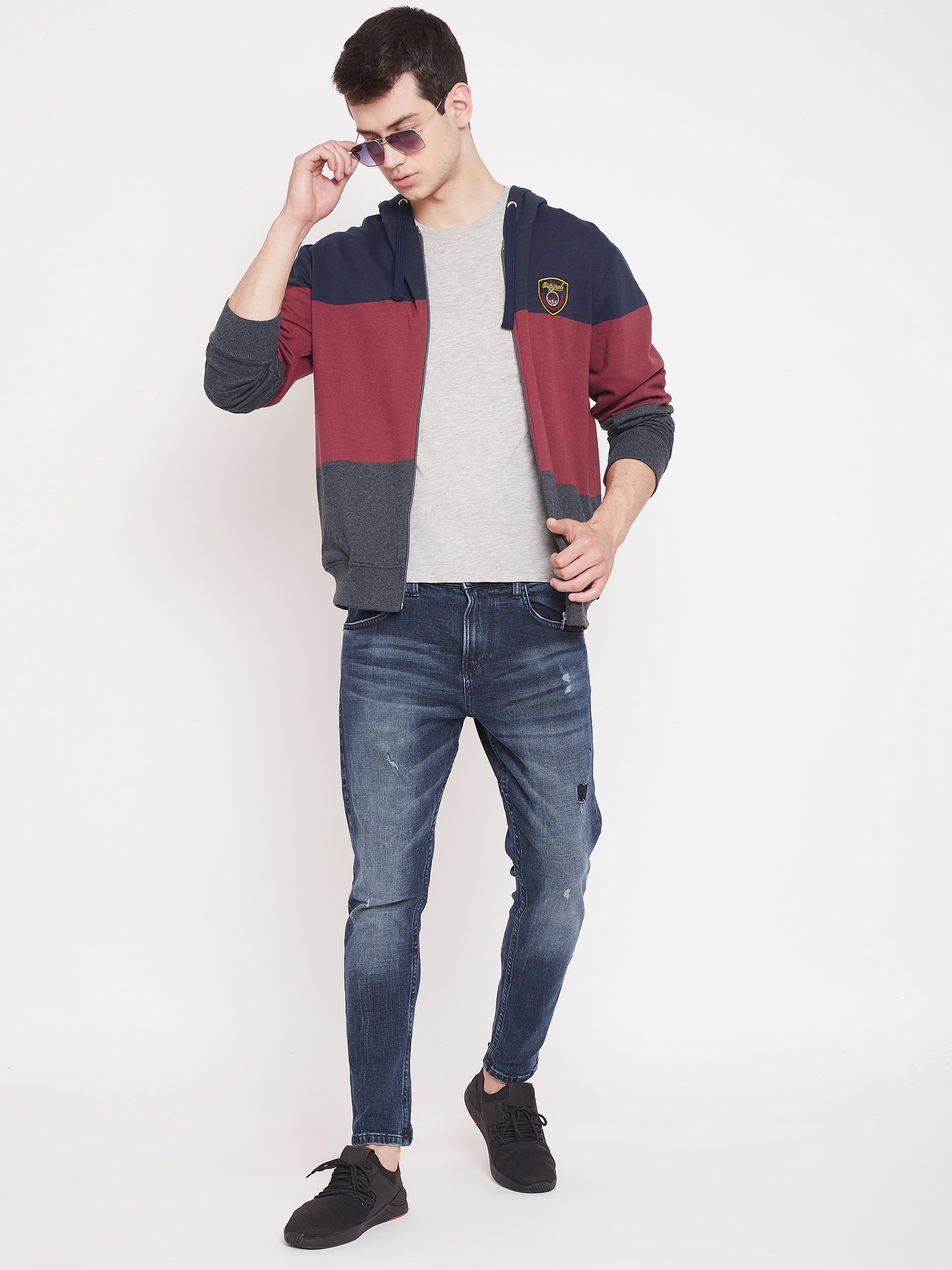 Austin Wood Men's Multi Full Sleeves Hooded Colorblocked Sweatshirt