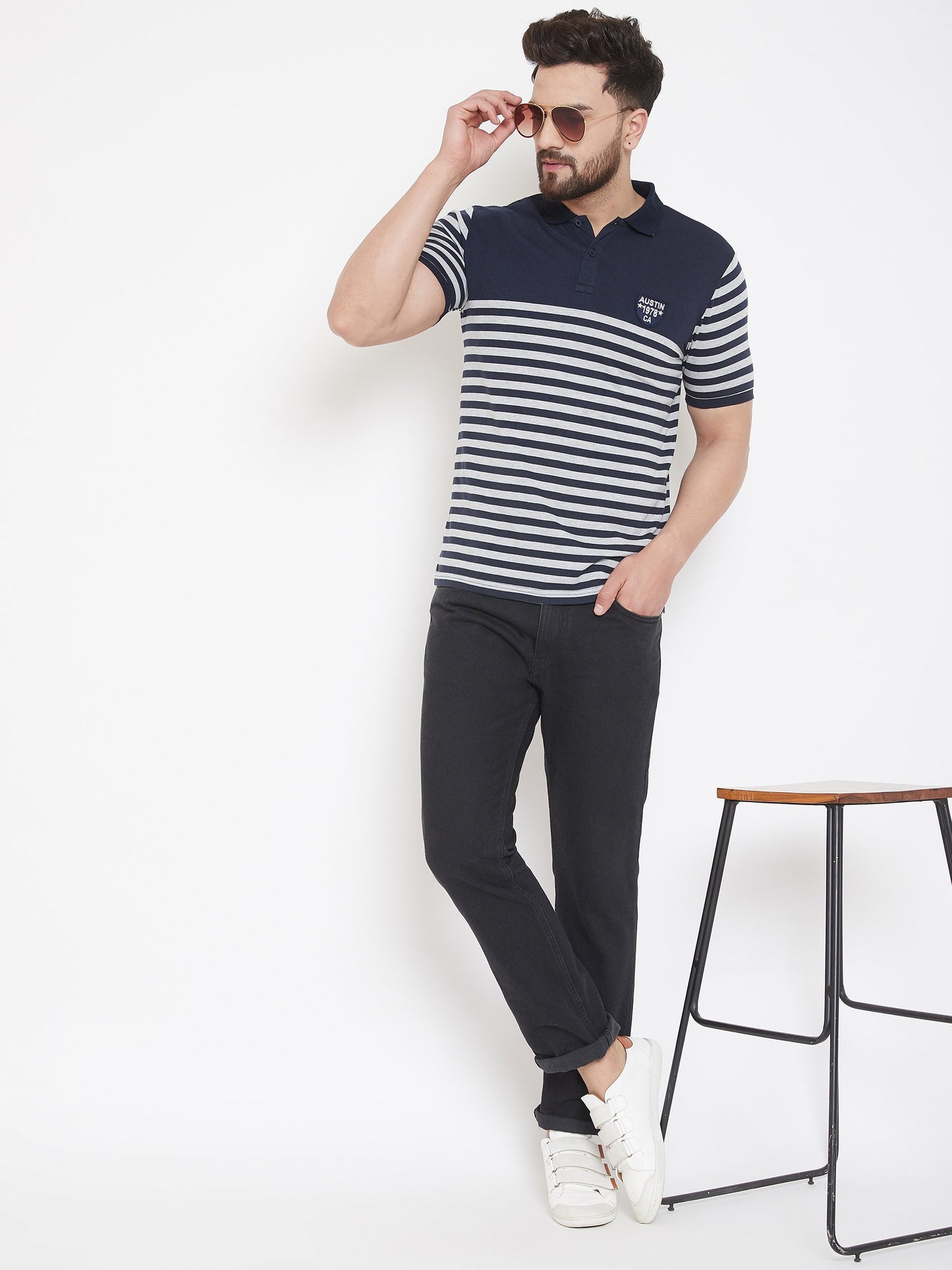 Navy blue Striper Polo T-shirt