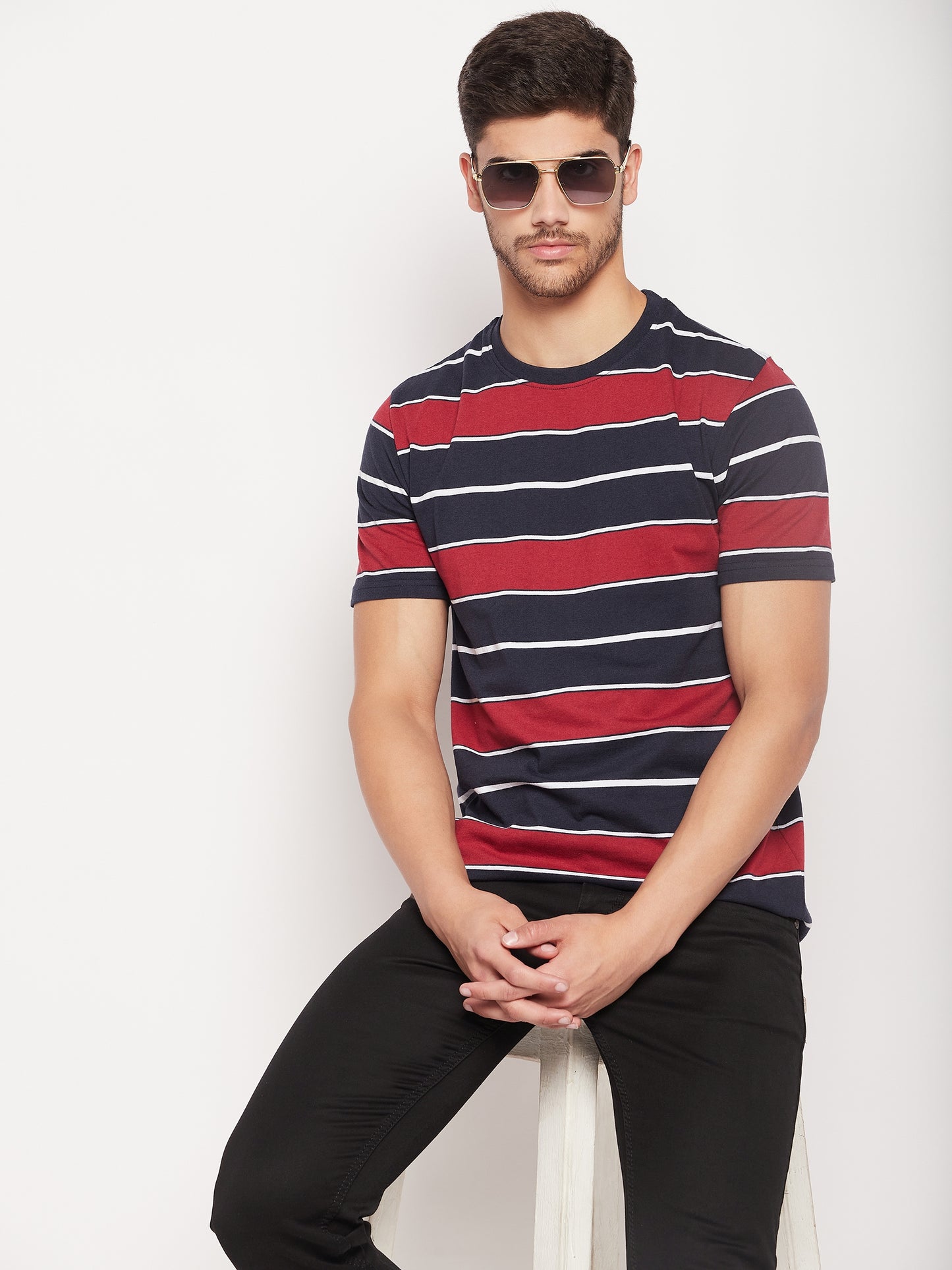 Austin Wood Men's Round Neck Striper T-shirt