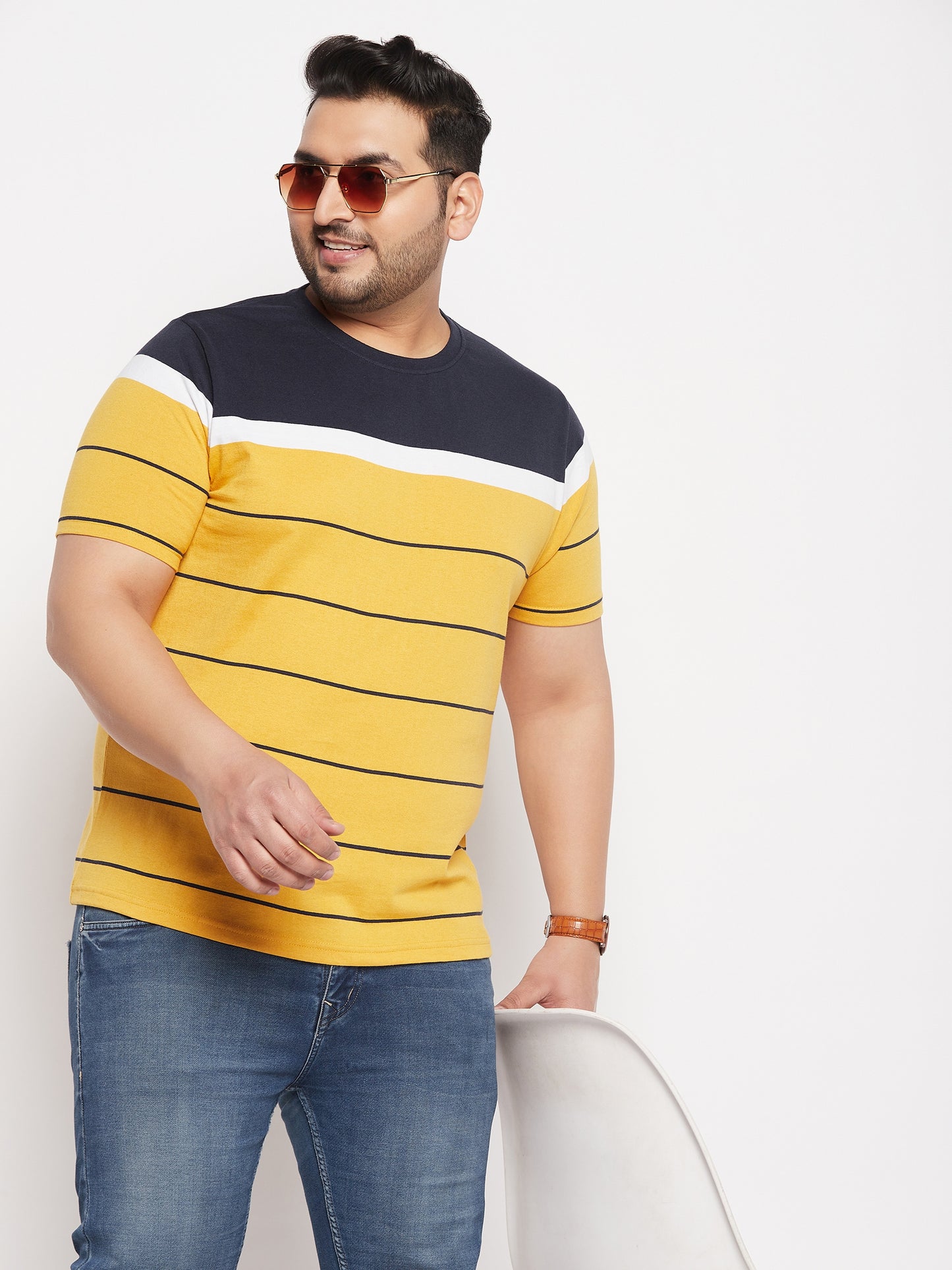 Austivo Striped Men Round Neck Multicolor T-Shirt