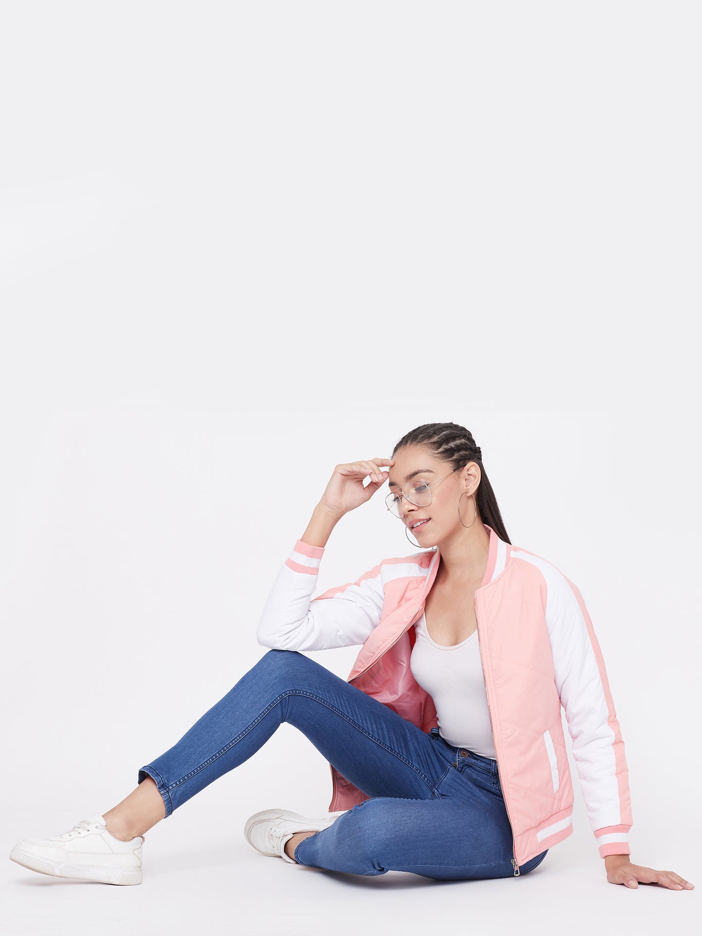 Austin Wood Women's Peach. Solid Bomber Neck Zipper Jacket