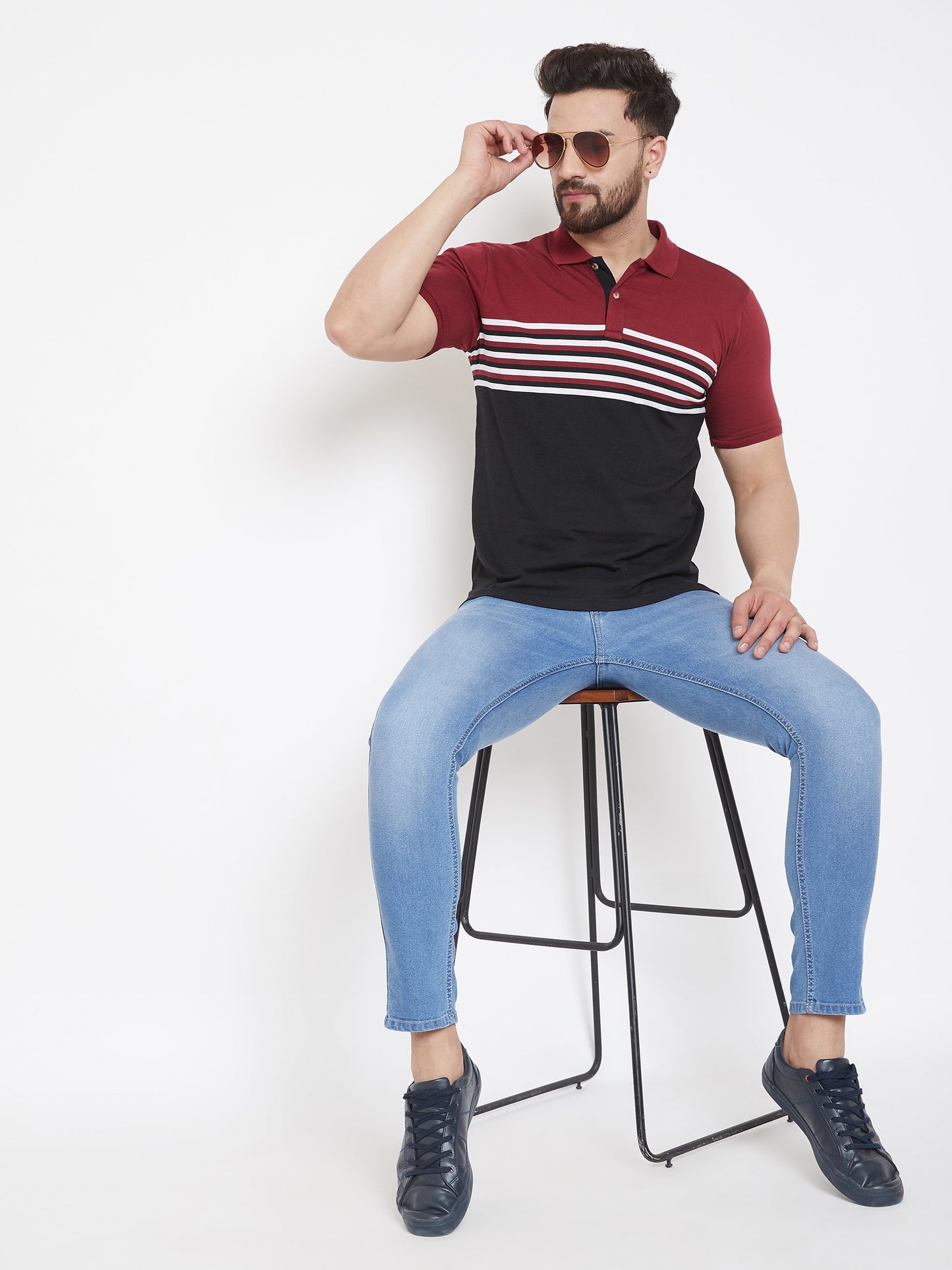 Black Striper Polo T-shirt