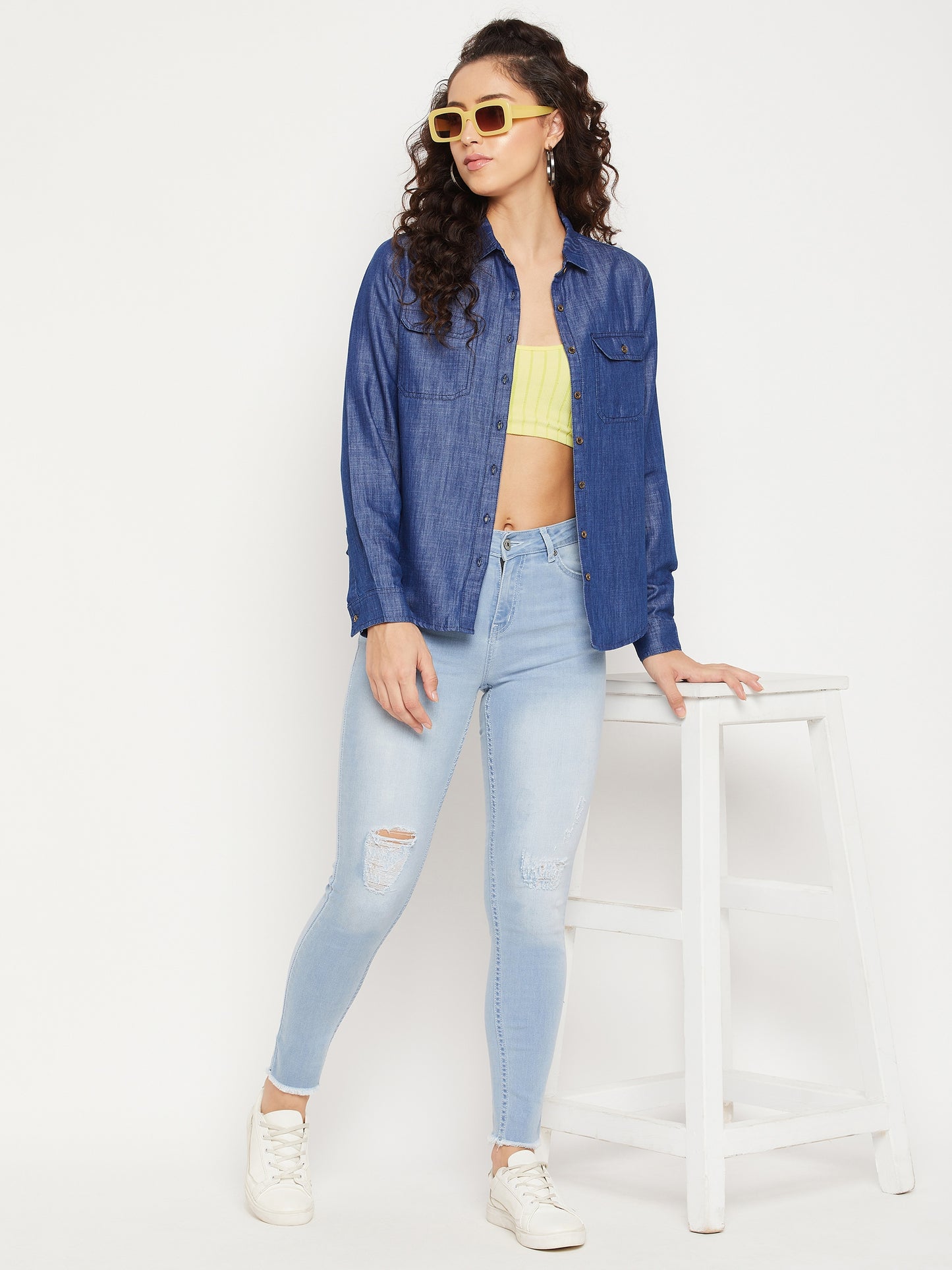 Women Regular Fit Solid Curved Collar Casual Shirt