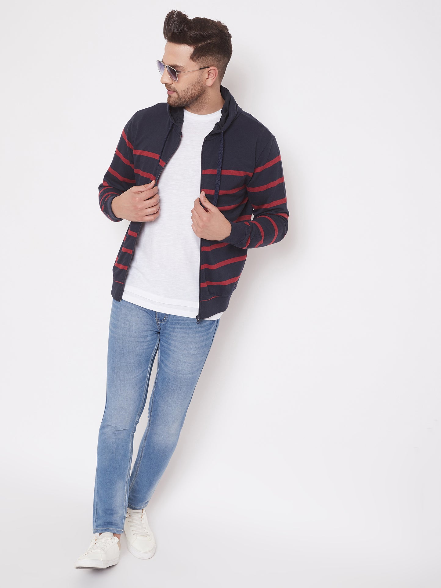 Austin Wood Men's Multi Full Sleeves Hooded Colorblocked Sweatshirt