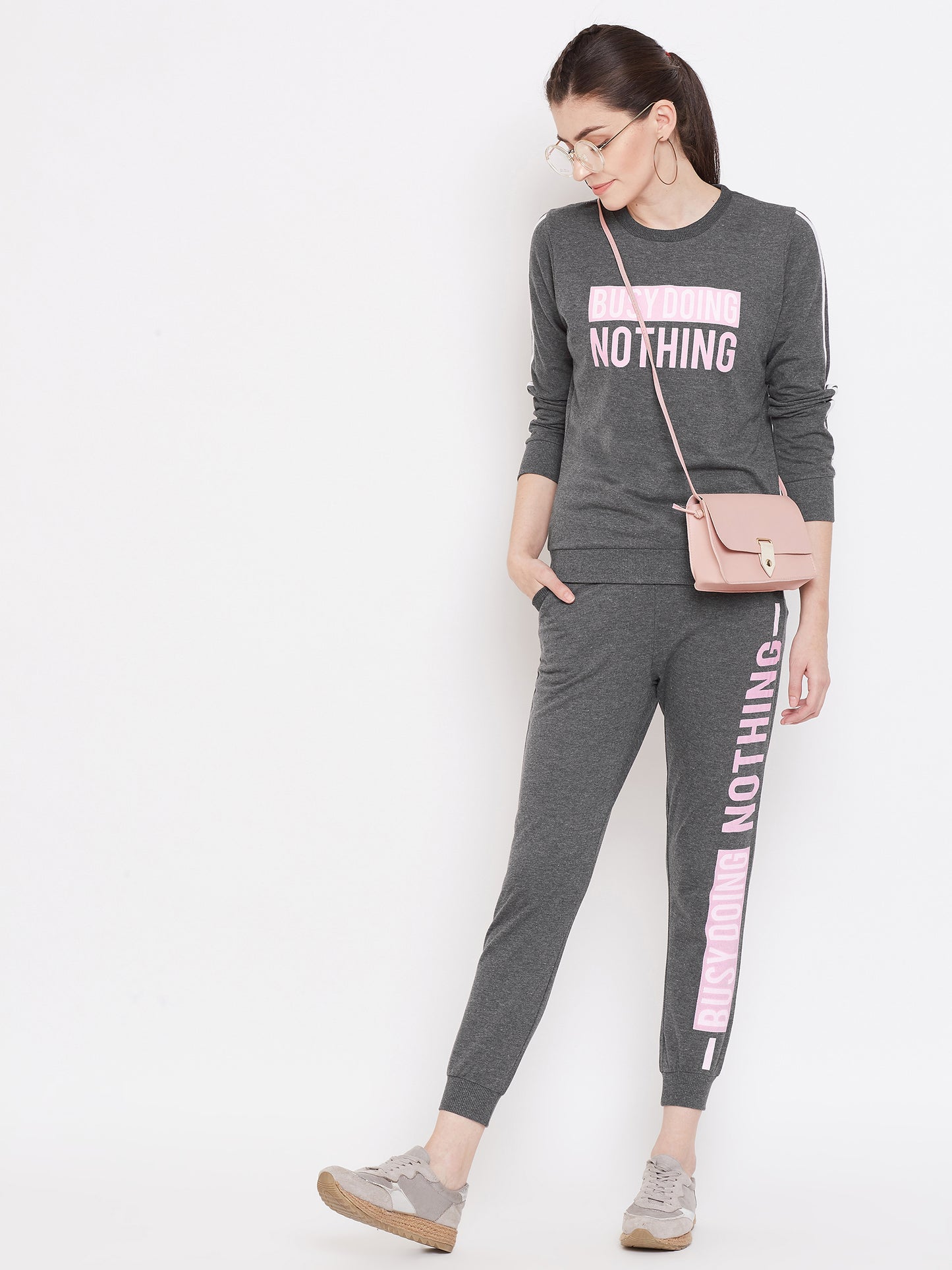 Austin Wood Women's Charcoal Full Sleeves Printed Track Suit