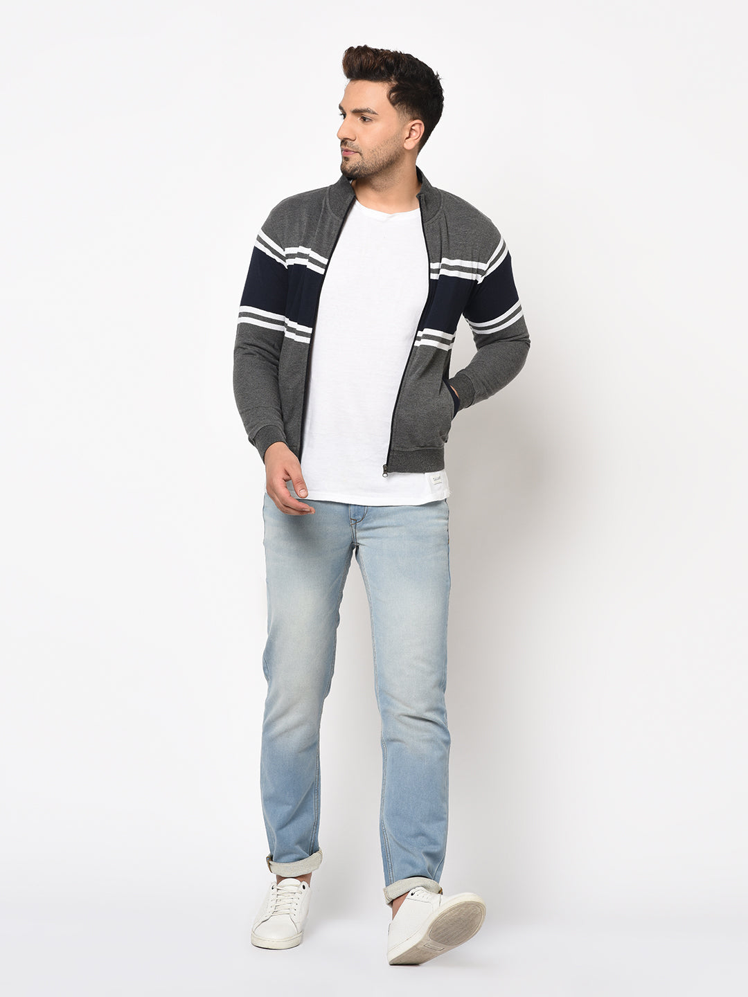 Austin wood Mens Multi Long Sleeves High Neck Striped Sweatshirt