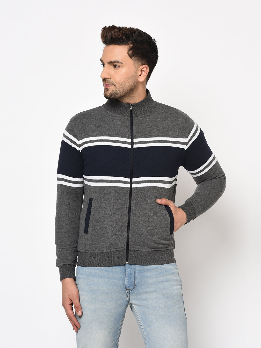 Austin wood Mens Multi Long Sleeves High Neck Striped Sweatshirt