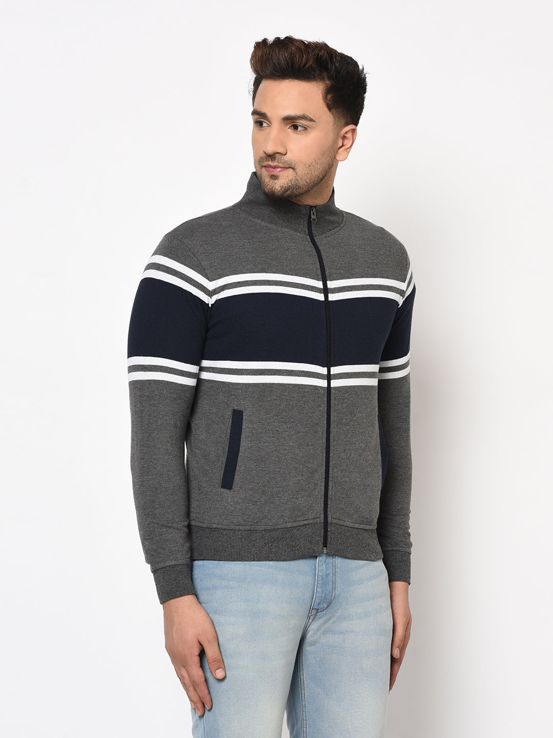 Austin wood Mens Multi Long Sleeves High Neck Striped Sweatshirt